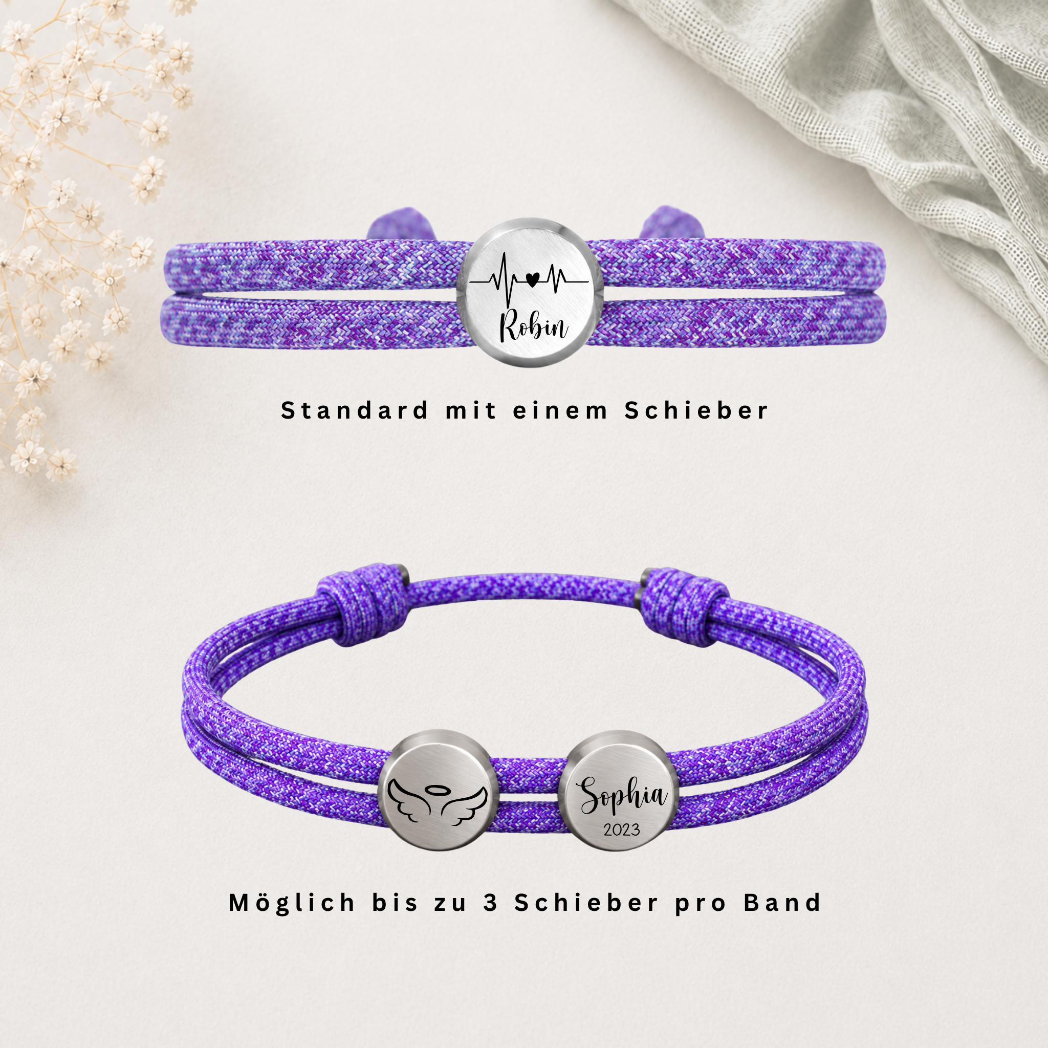 Mama/Papa Kind | Paracord-/Segelseil-Armband mit Metallschieber