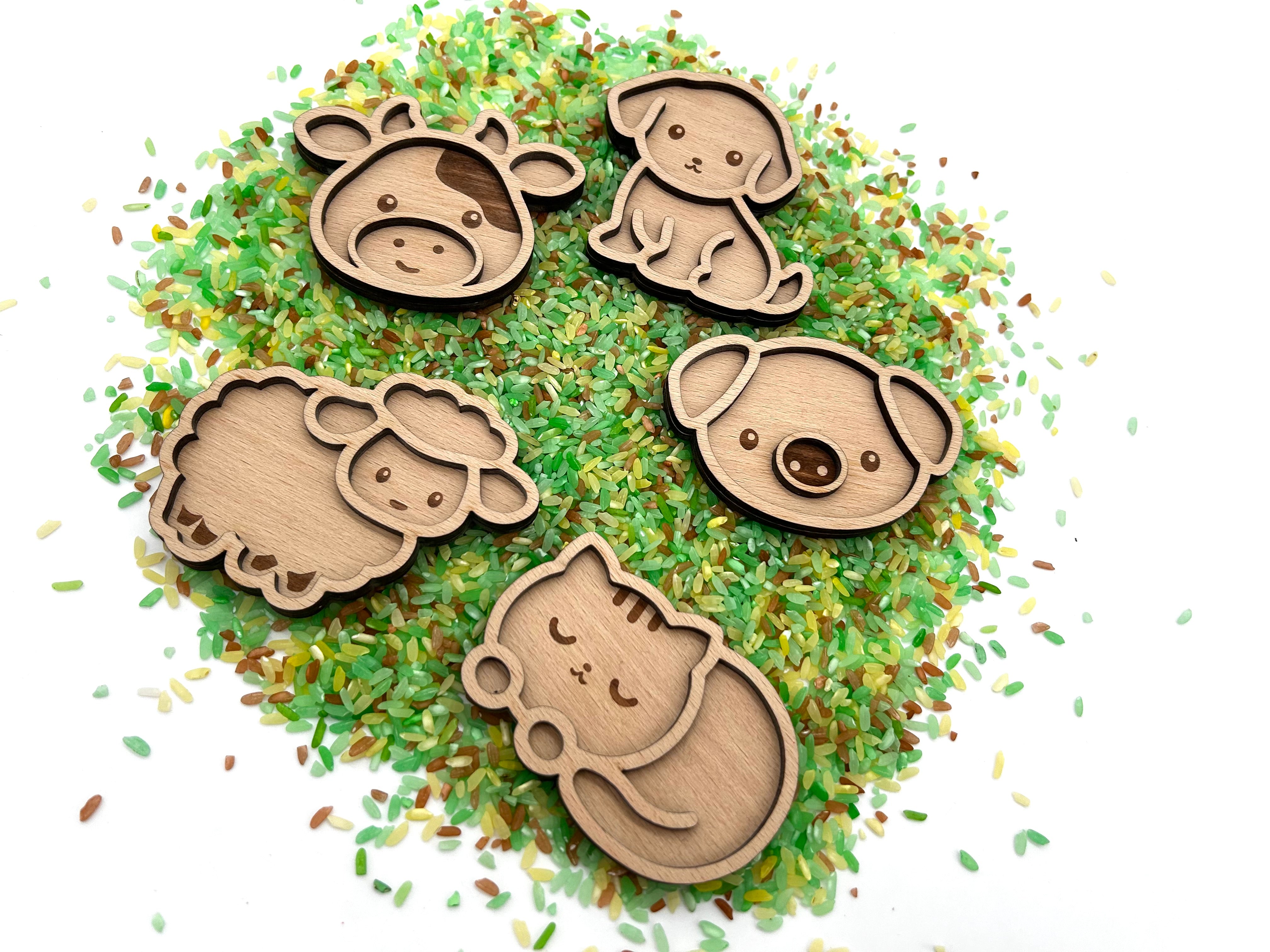 Bauernhof Tiere | Personalisierte Sensory Tray Schalen aus Holz | Montessori inspiriertes Spielzeug | Sensorik-Spiel für IKEA Flisat/Trofast | Holzspielzeug