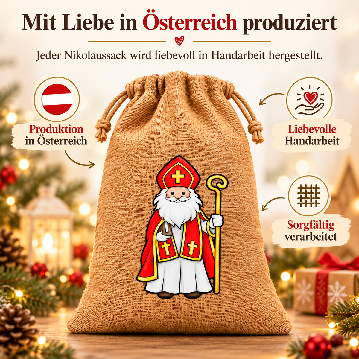 Nikolaussack aus Jute – personalisiert oder ohne Namen