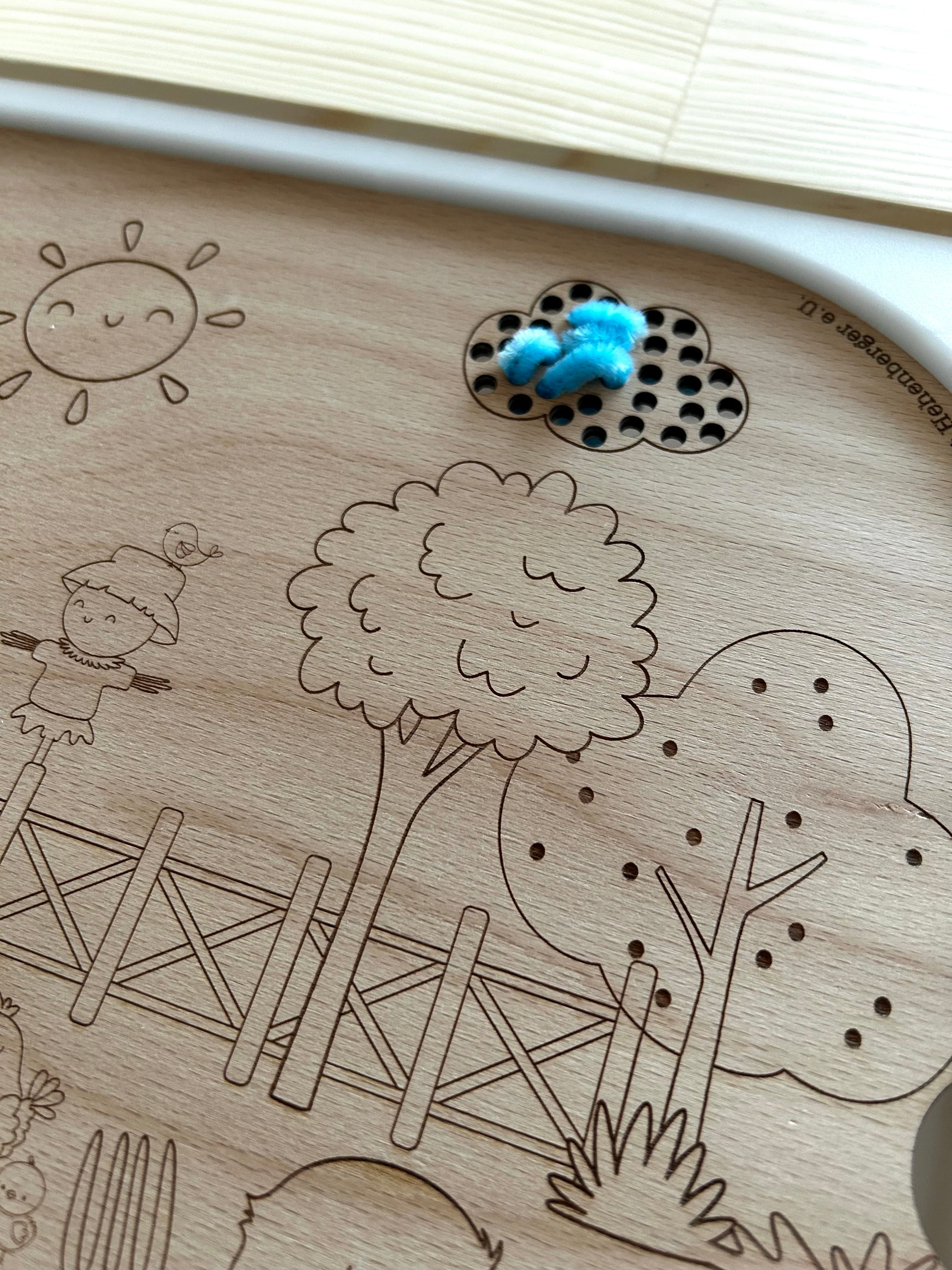 Bauernhof Lernplatte Montessori aus Holz – Sensorikspiel für Kinder | Trofast kompatibel | Feinmotorik fördern | Aktivitätsplatte