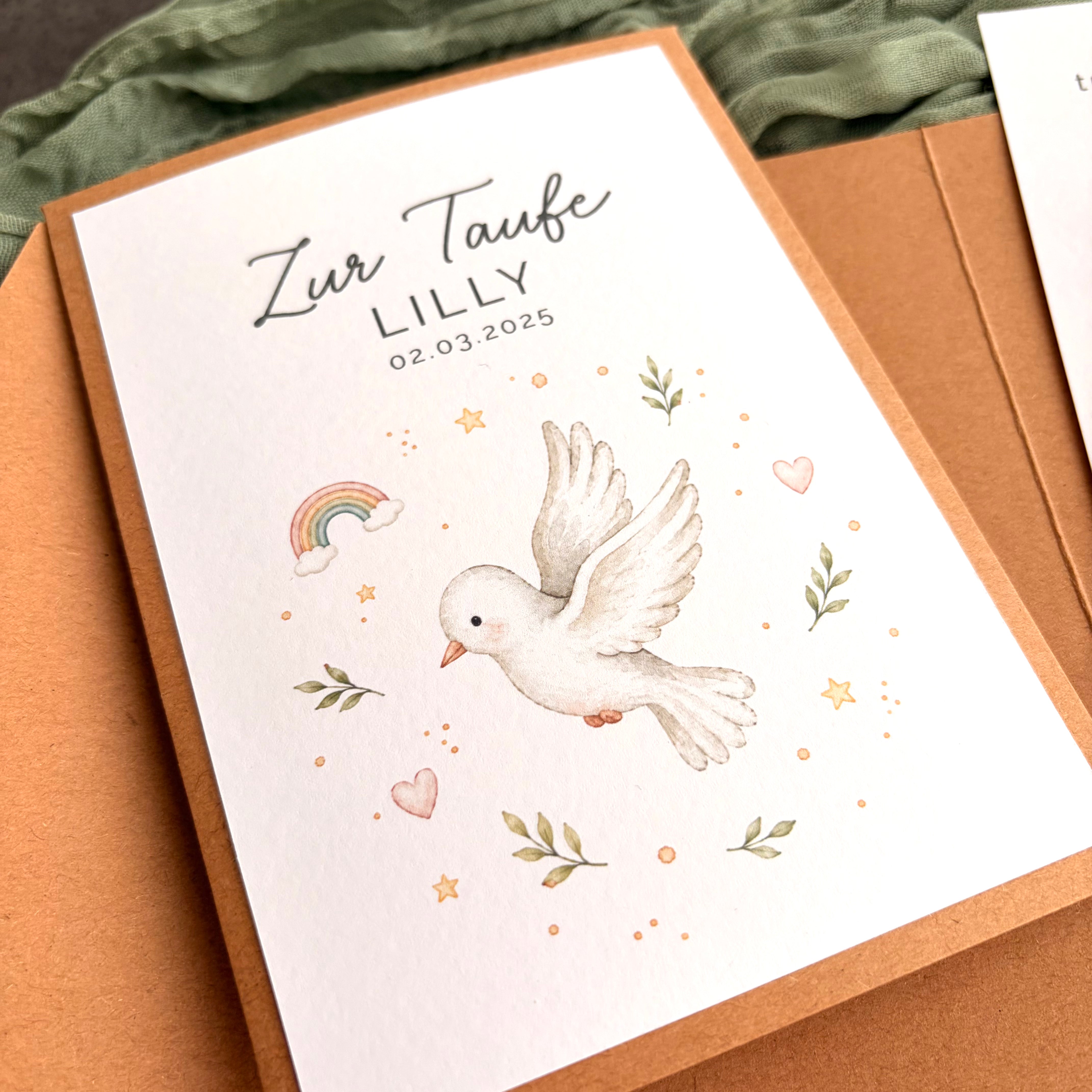 Taufgeschenk mit Perlenarmband im Pocketfold - Taube - Detailansicht 6