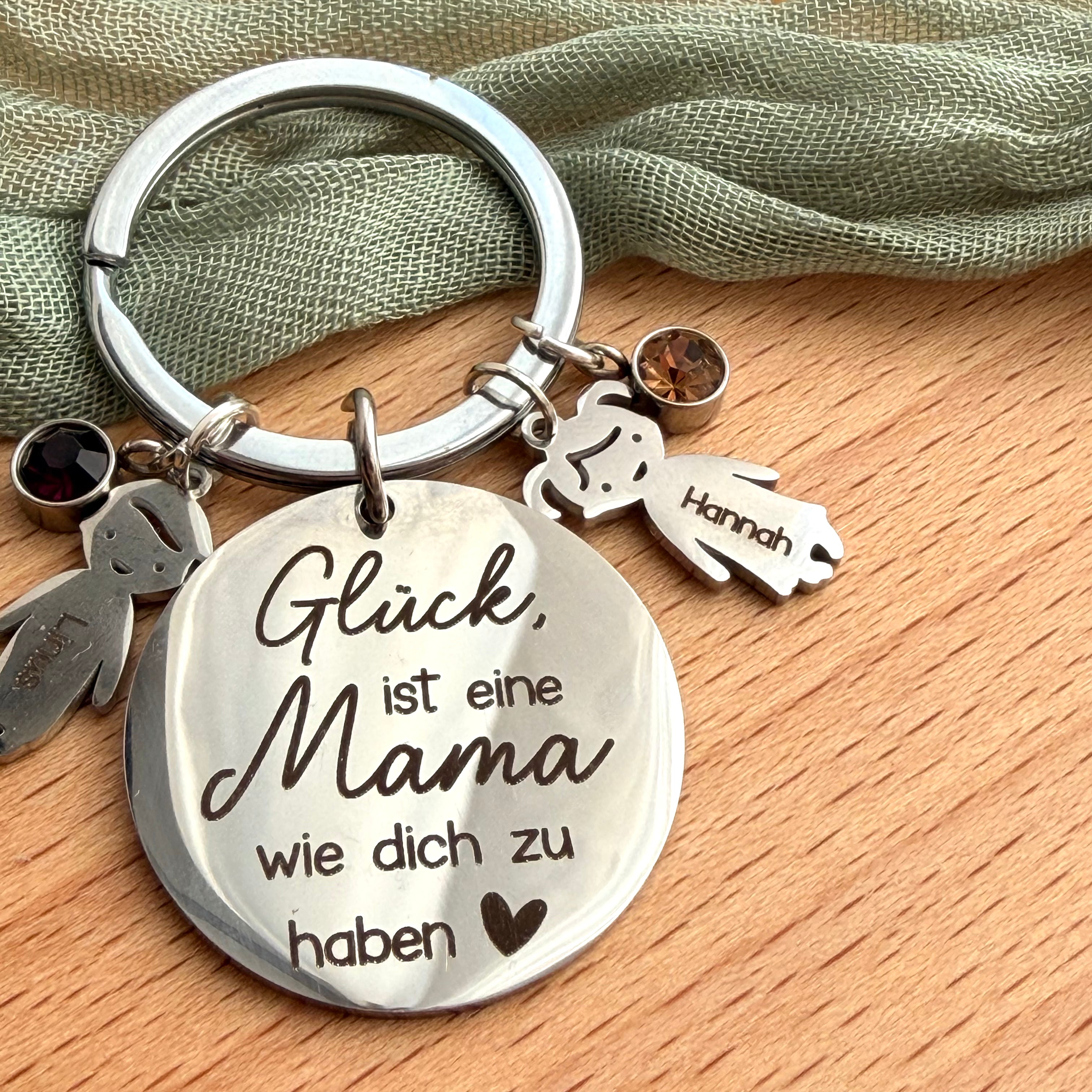 Personalisierter Schlüsselanhänger „Glück ist“ mit Geburtssteinen - Detailansicht 1