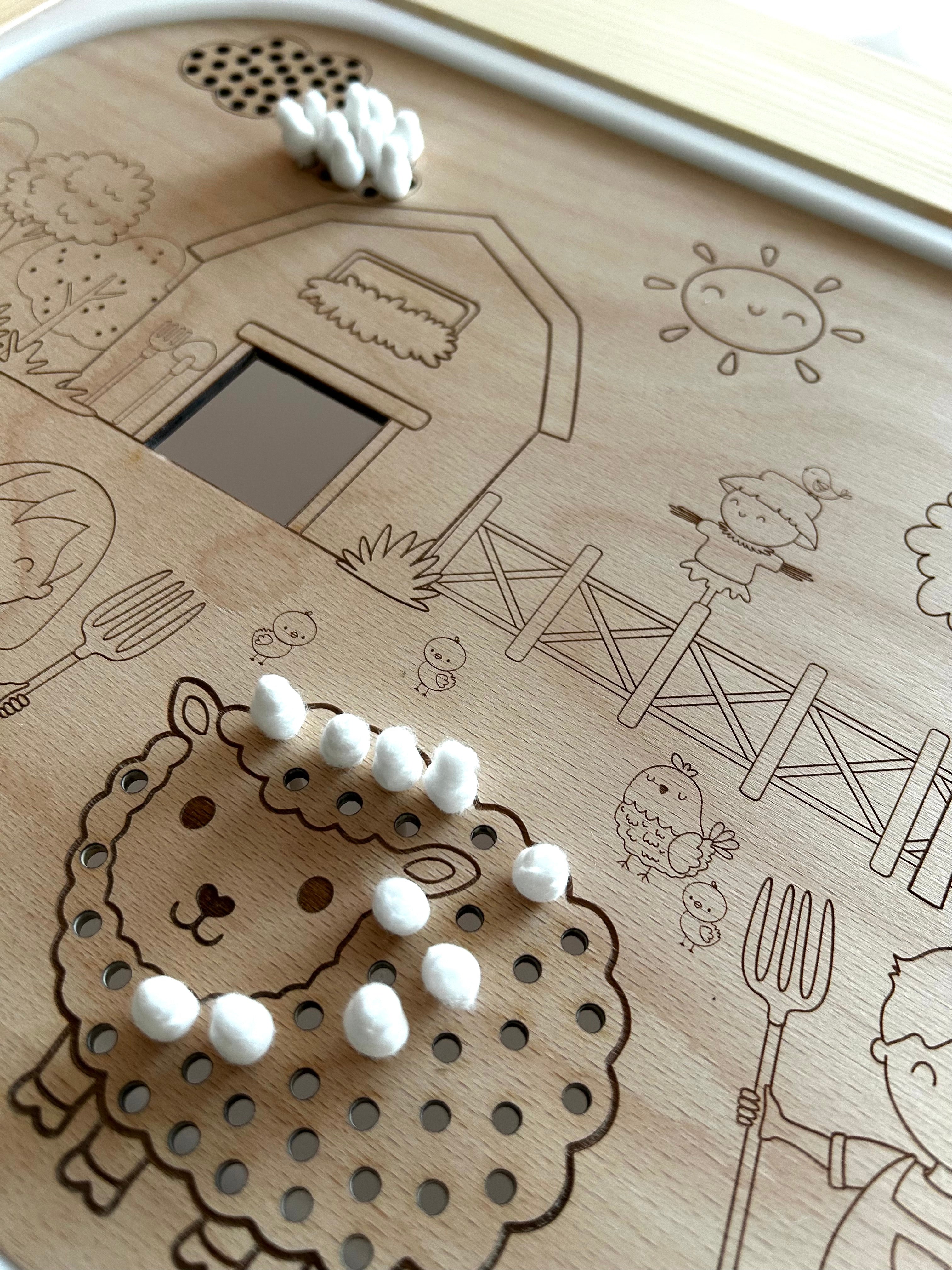 Bauernhof Lernplatte Montessori aus Holz – Sensorikspiel für Kinder | Trofast kompatibel | Feinmotorik fördern | Aktivitätsplatte
