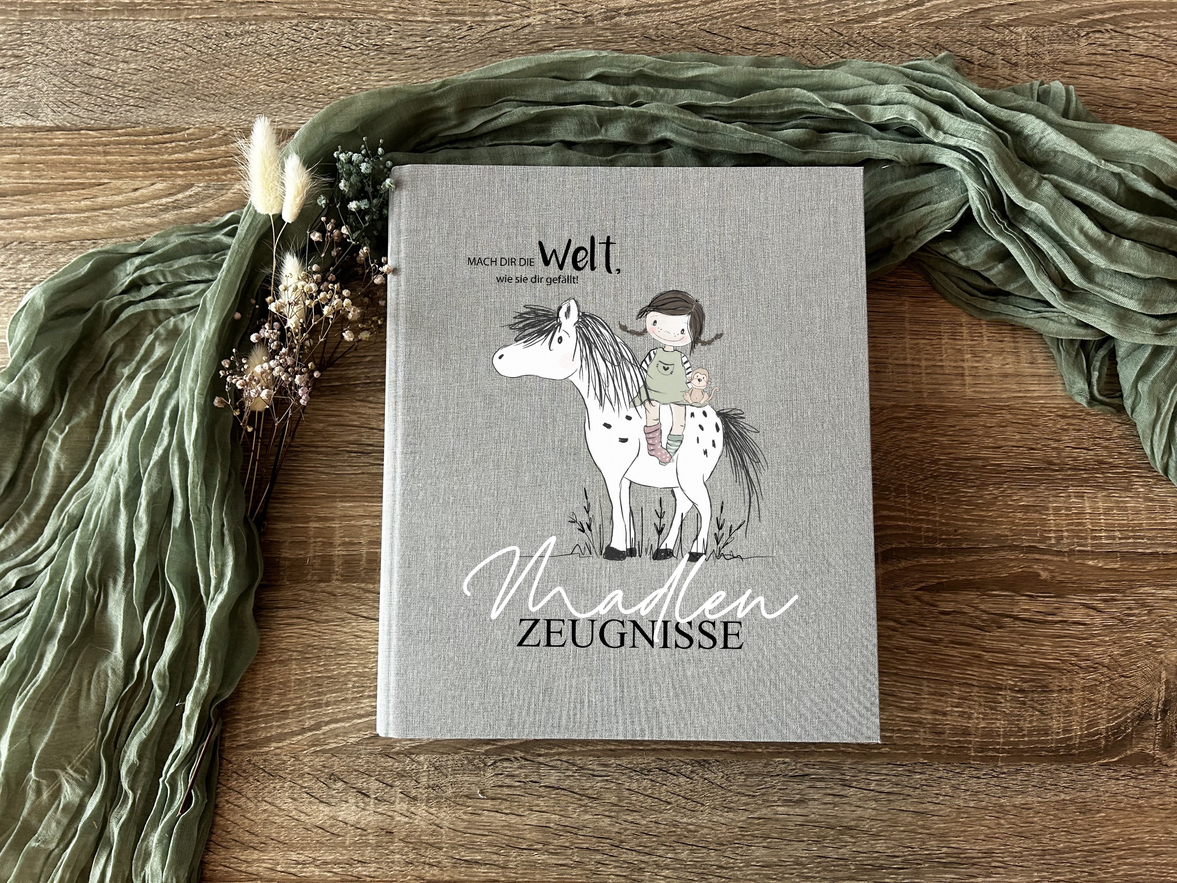 Personalisierte Zeugnismappe mit Name – Leinen Ringordner für Zeugnisse & Urkunden | Geschenk zur Schulabschluss, Abitur, Studium & Beruf | 5 Lotta