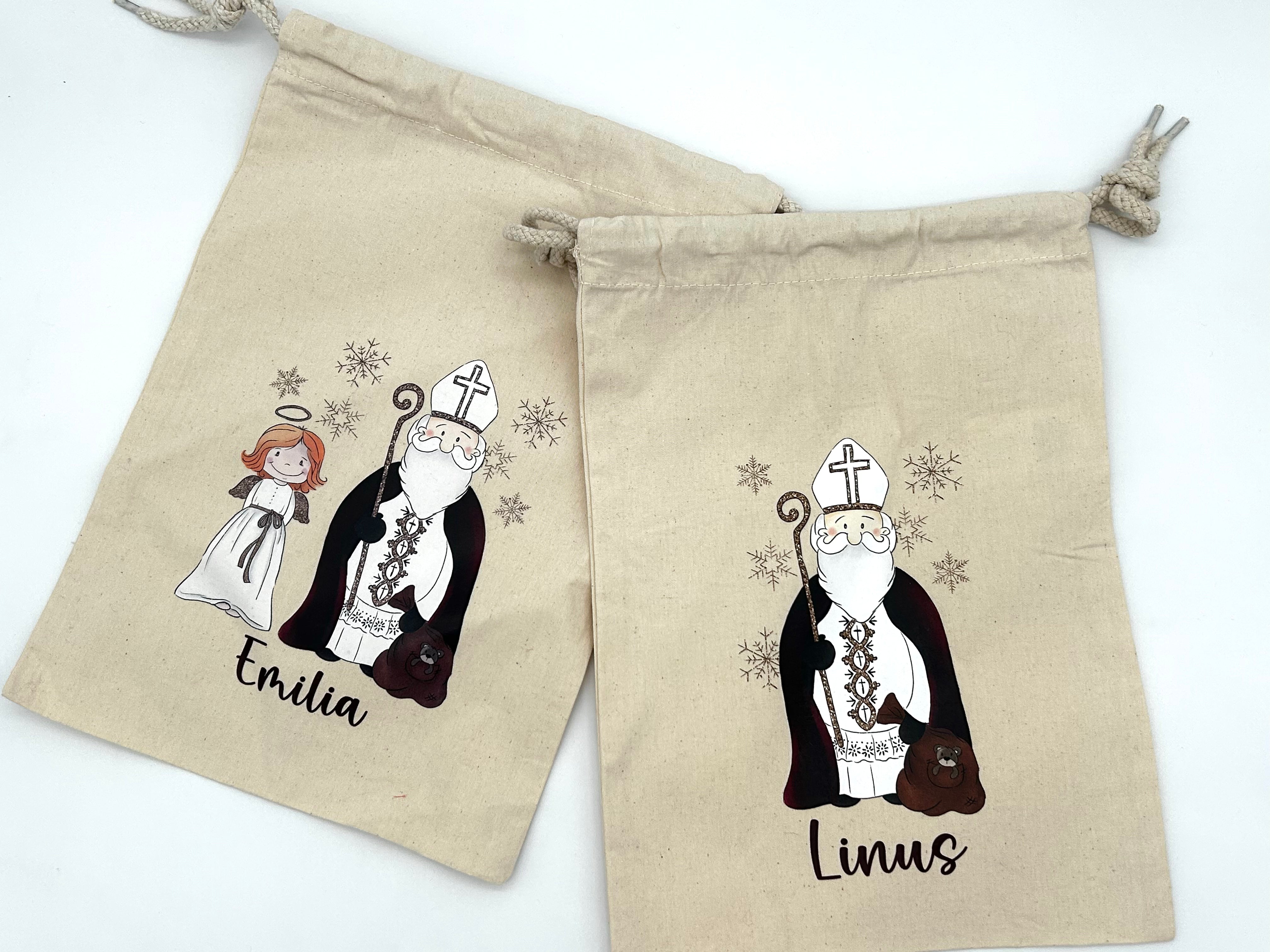 Personalisiertes Nikolaus Säckchen aus Baumwolle/Jute – Geschenkbeutel für Kinder – Nachhaltige Verpackung – Nikolausbeutel mit Name