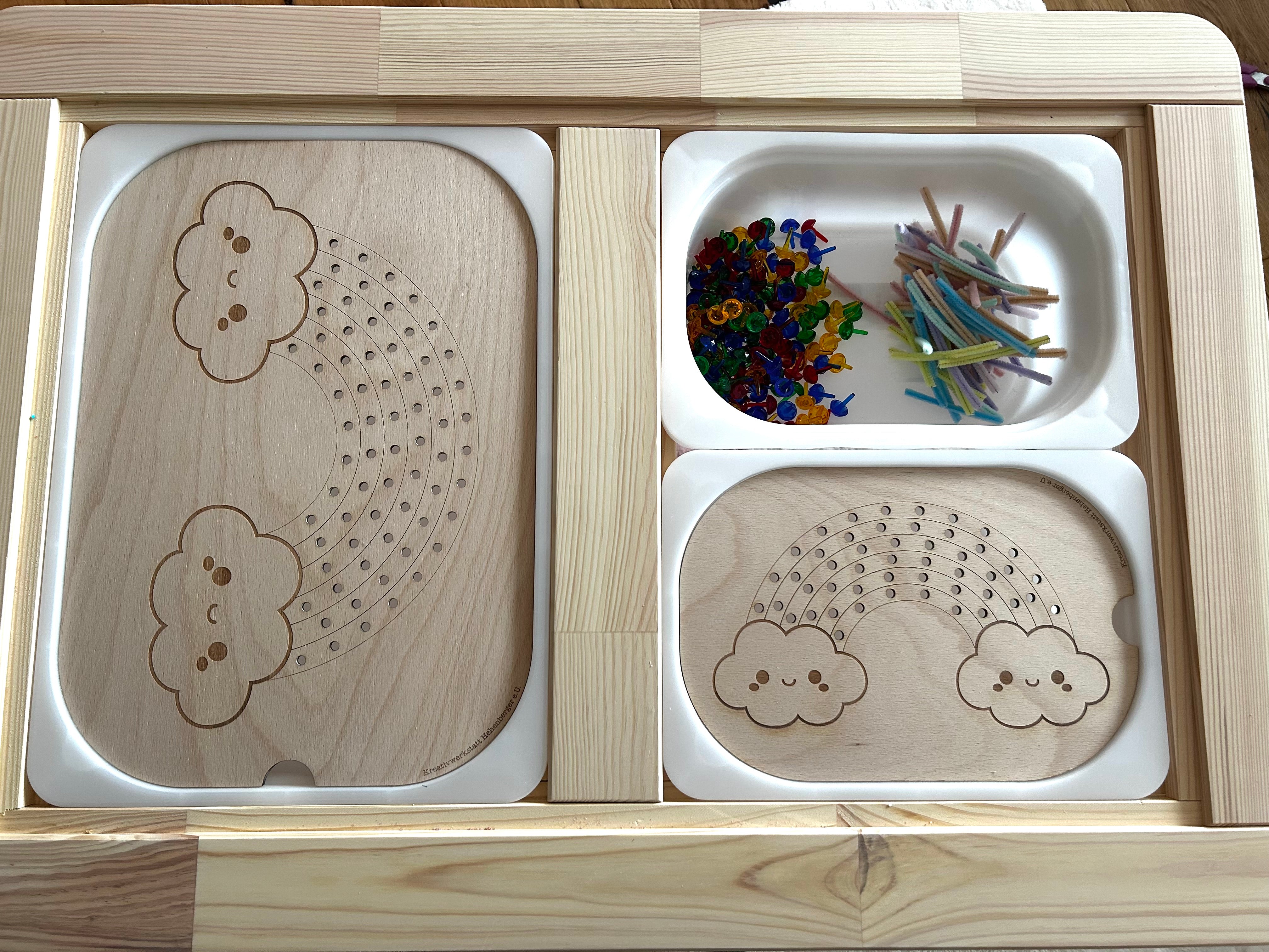 Regenbogenplatte Montessori aus Holz – Sensorikspiel für Kinder | Trofast kompatibel | Feinmotorik fördern | Aktivitätsplatte