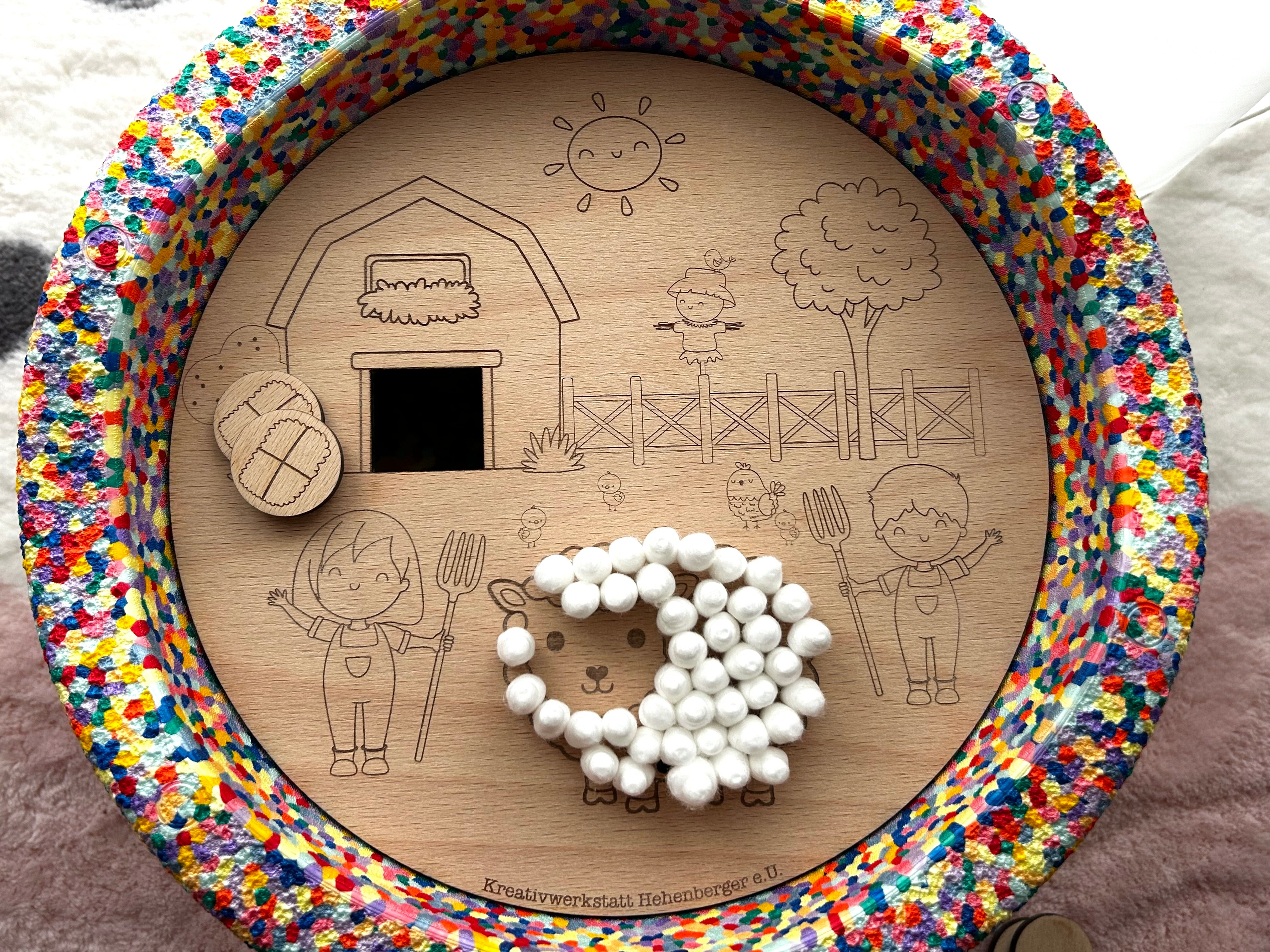 Bauernhof | Aktivitätsplatte kompatibel mit Stapelstein® – Montessori inspiriertes Spielzeug aus Holz – Motorikspiel & Rollenspiel Zubehör – Kinder Lernspielzeug