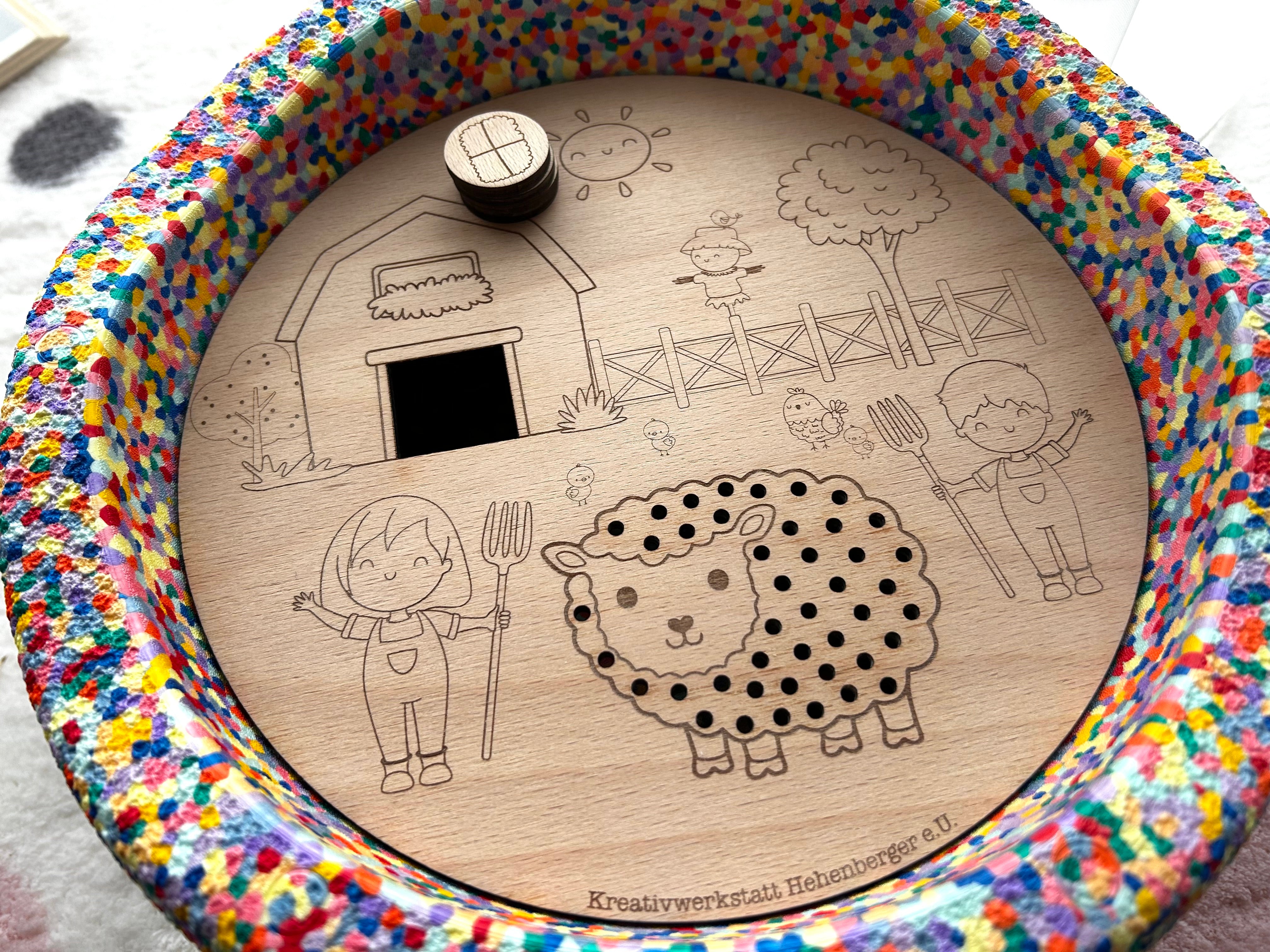 Bauernhof | Aktivitätsplatte kompatibel mit Stapelstein® – Montessori inspiriertes Spielzeug aus Holz – Motorikspiel & Rollenspiel Zubehör – Kinder Lernspielzeug