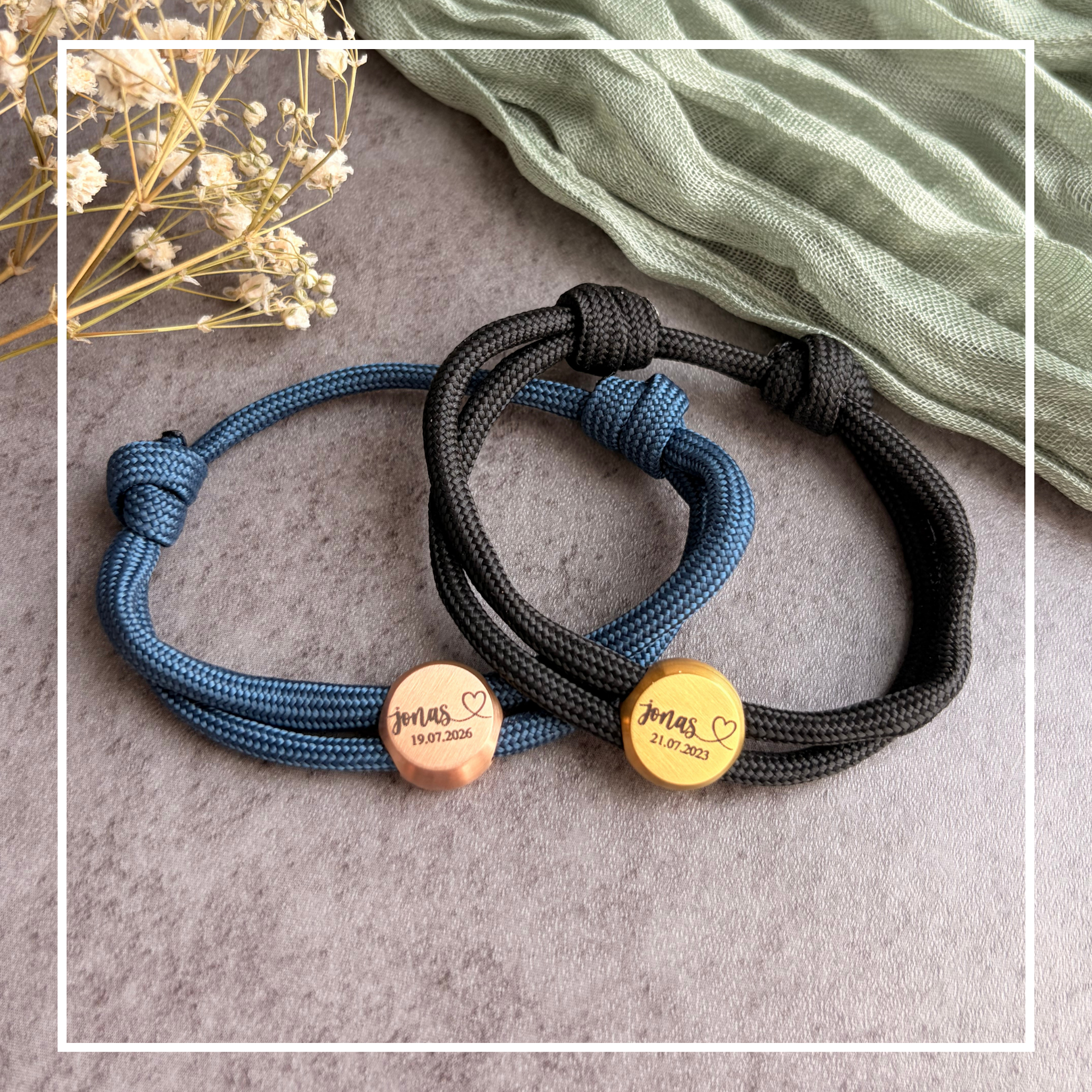 Kindername Herz | Paracord-/Segelseil-Armband mit Metallschieber