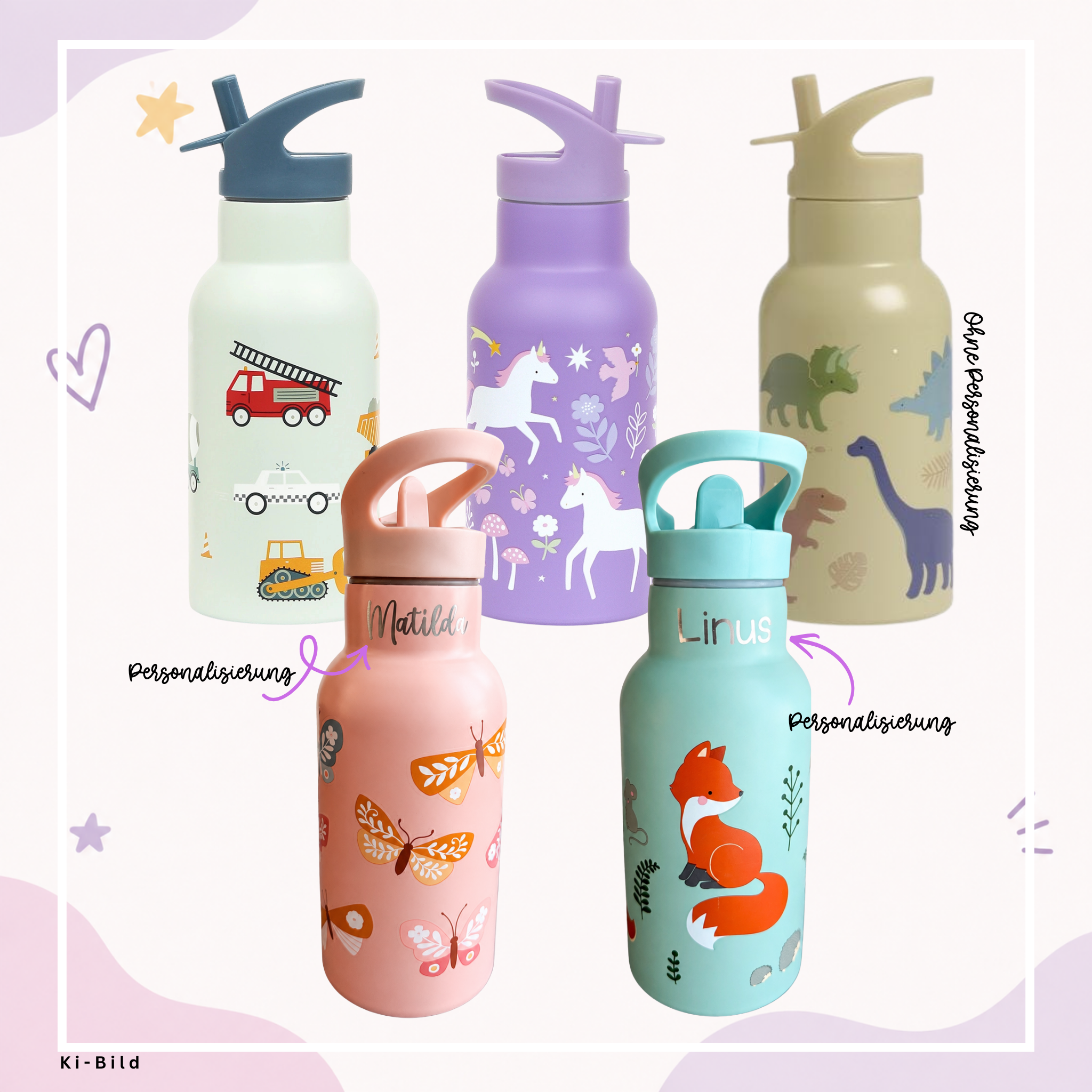 Personalisierte Edelstahl-Trinkflasche mit Name - Produktansicht