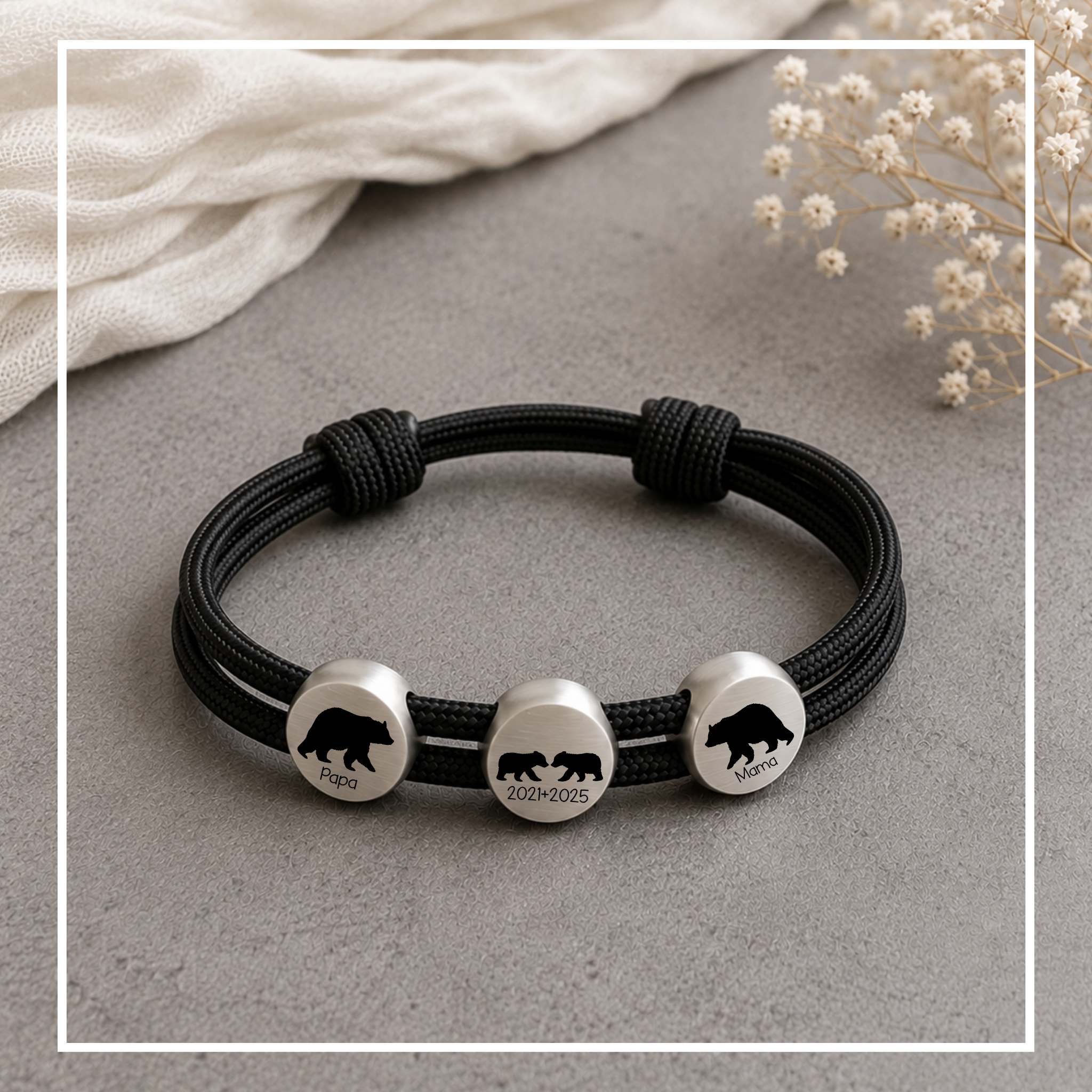 PapaBär MamaBär | Paracord-/Segelseil-Armband mit Metallschieber