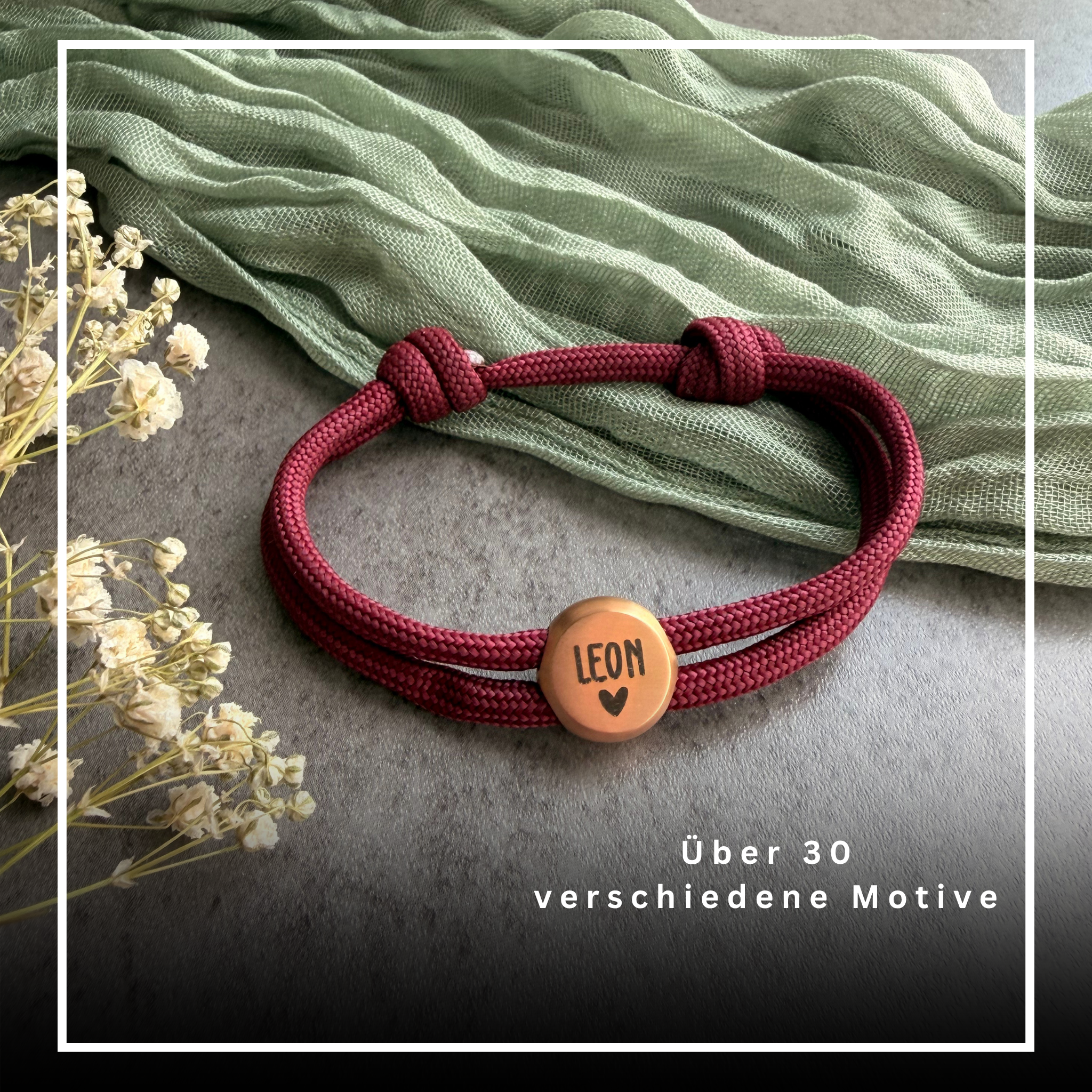 Herz | Paracord-/Segelseil-Armband mit Metallschieber