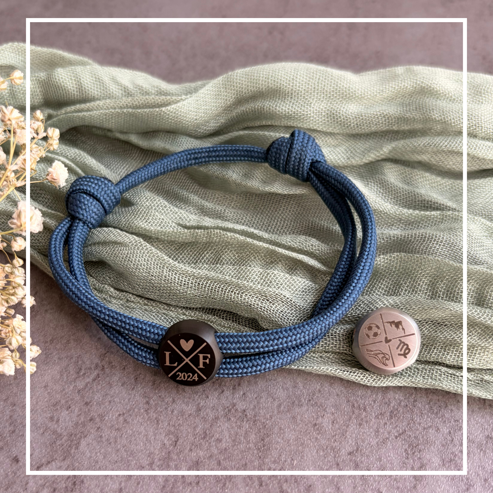 Initialen | Paracord-/Segelseil-Armband mit Metallschieber