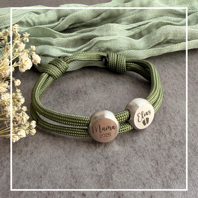 Mama/Papa Kind | Paracord-/Segelseil-Armband mit Metallschieber