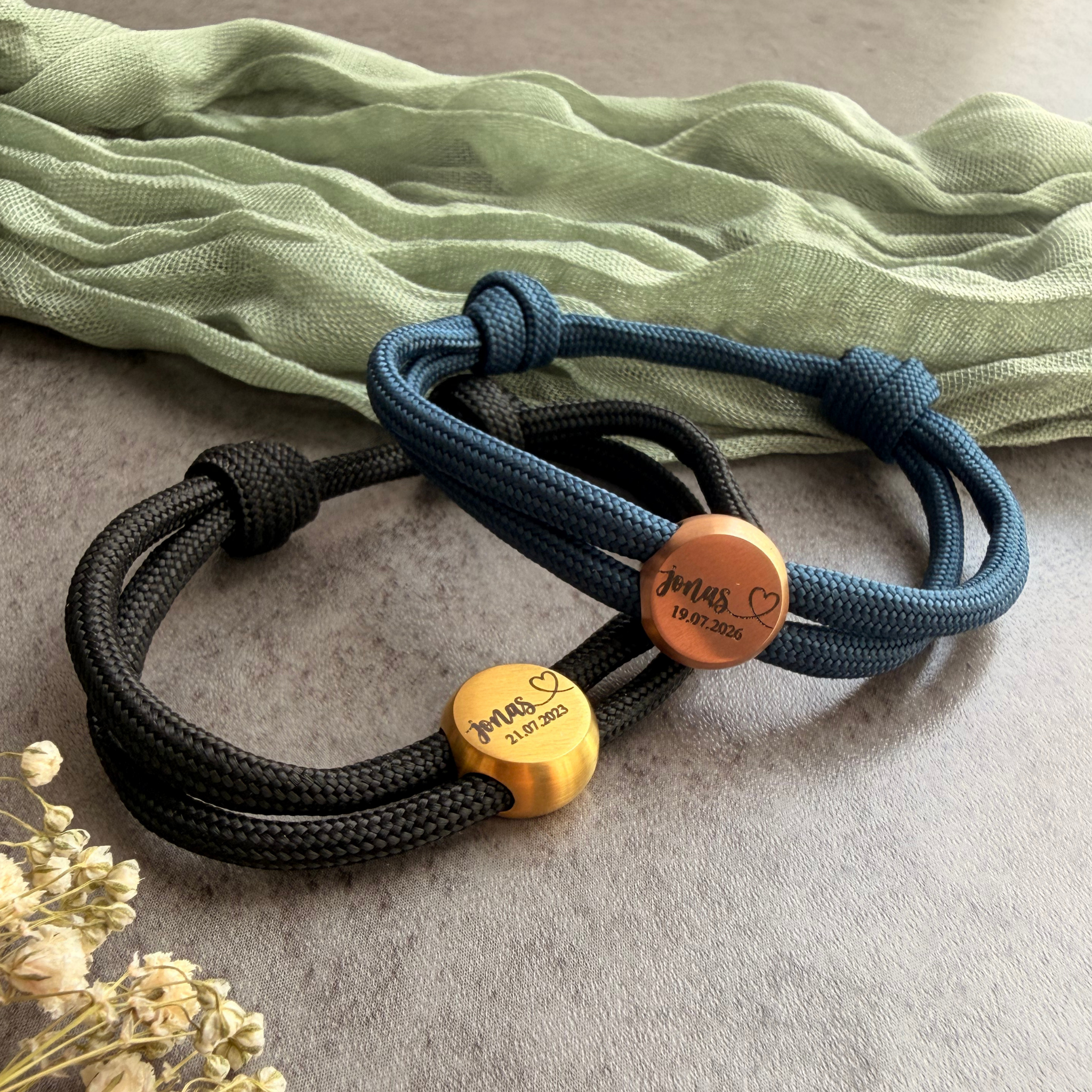 Kindername Herz | Paracord-/Segelseil-Armband mit Metallschieber