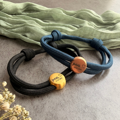 Kindername Herz | Paracord-/Segelseil-Armband mit Metallschieber