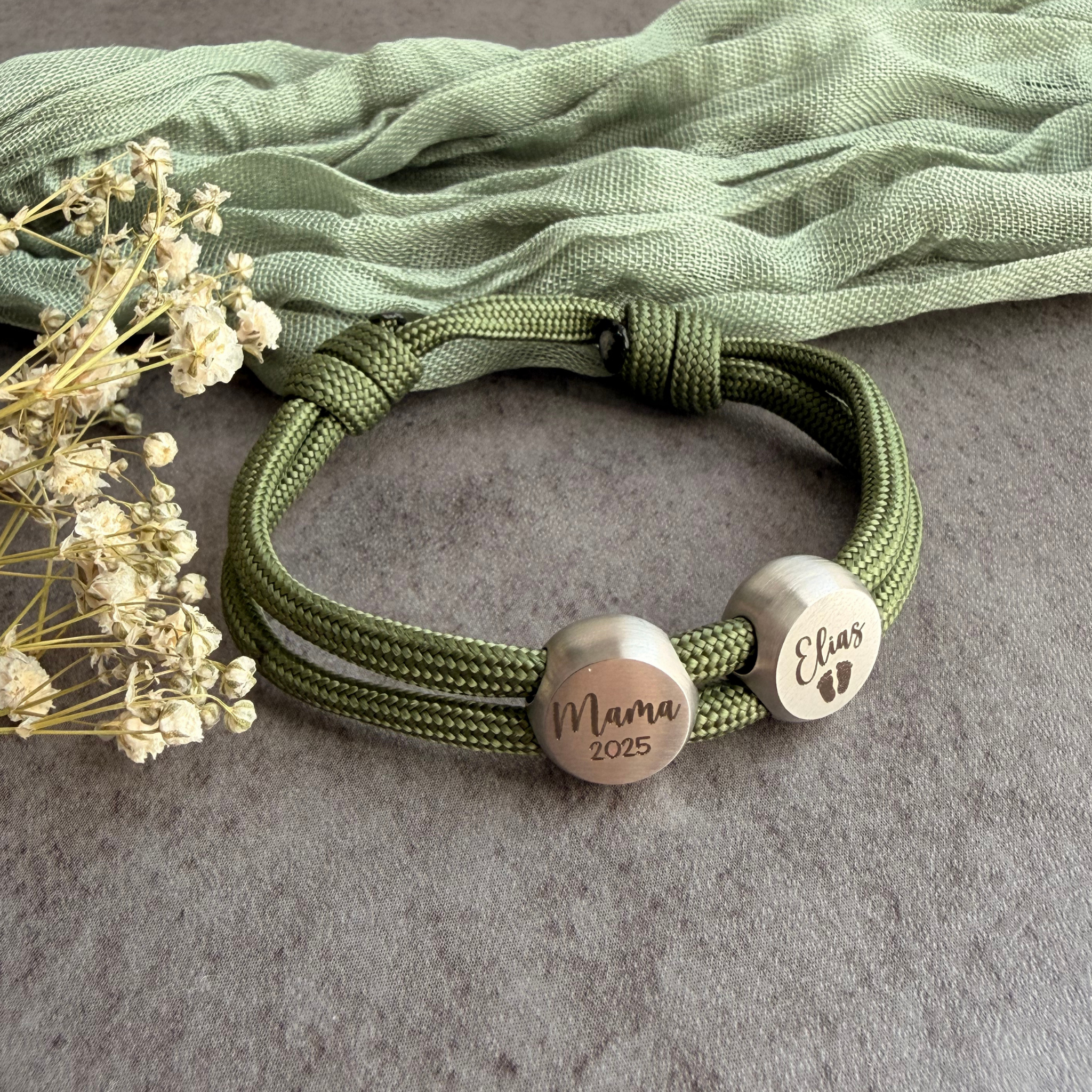 Mama/Papa Kind | Paracord-/Segelseil-Armband mit Metallschieber