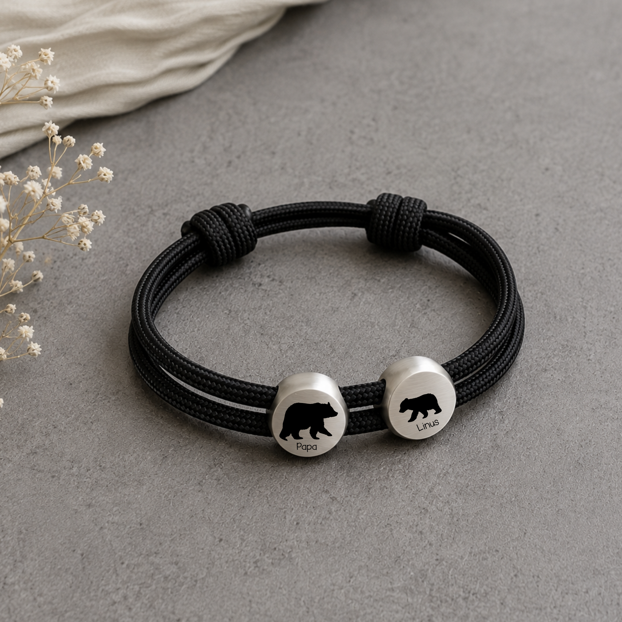 PapaBär MamaBär | Paracord-/Segelseil-Armband mit Metallschieber