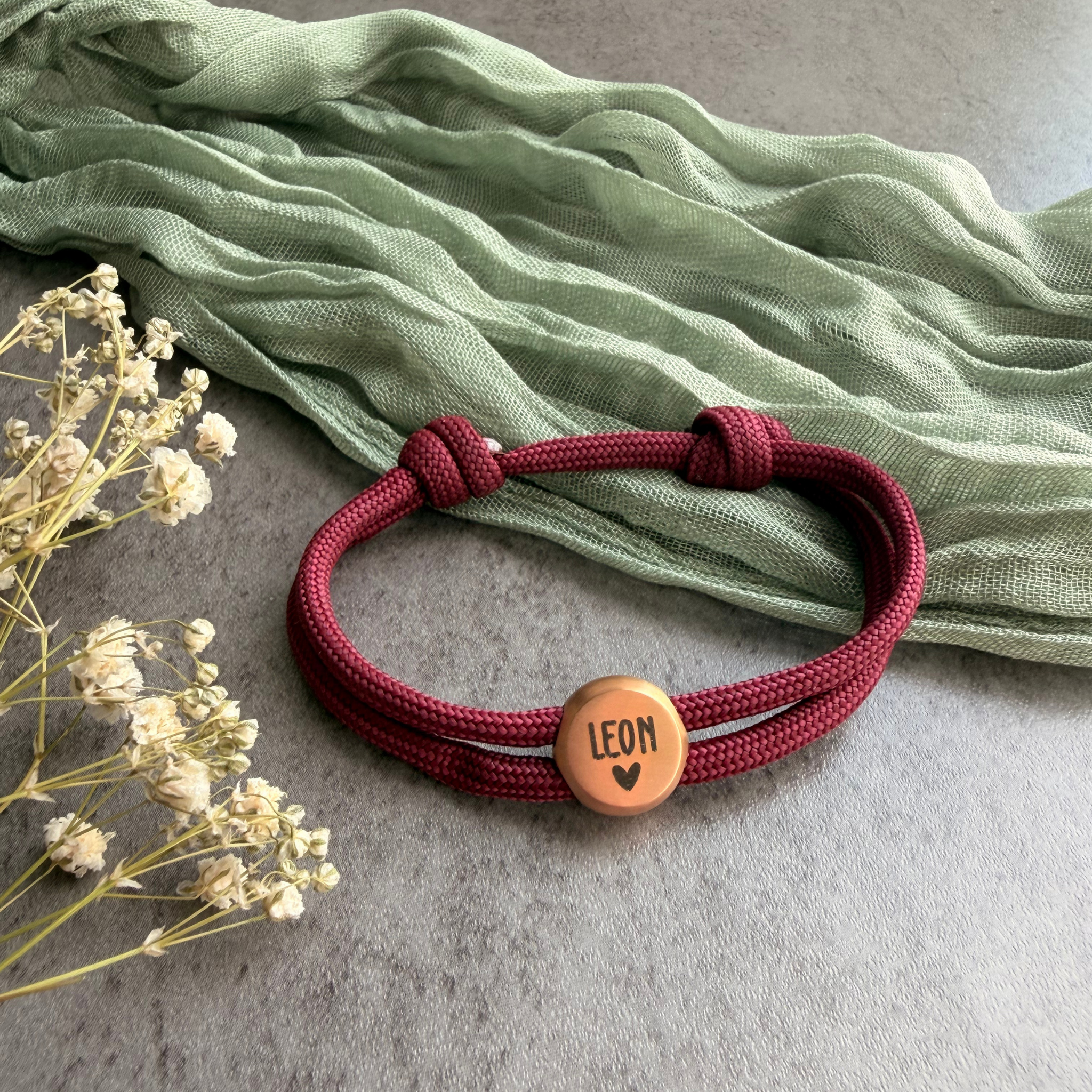 Herz | Paracord-/Segelseil-Armband mit Metallschieber