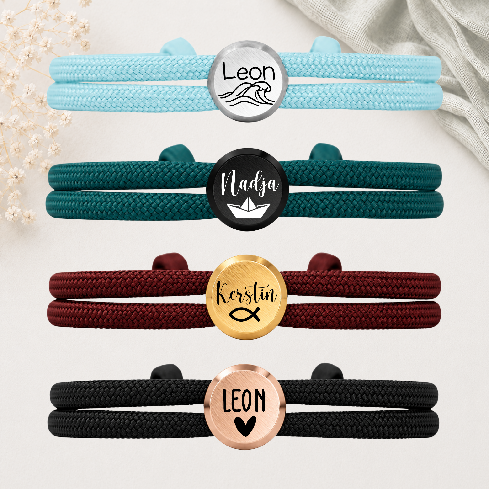 Herz | Paracord-/Segelseil-Armband mit Metallschieber