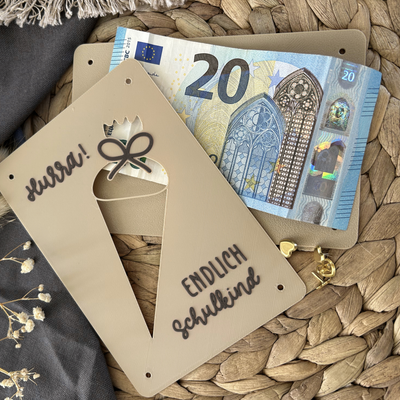 Geldgeschenk Einschulung - Geldgeschenkkarte zum ersten Schultag - Kreative Geschenkidee für Schulanfänger Hurra Schulkind