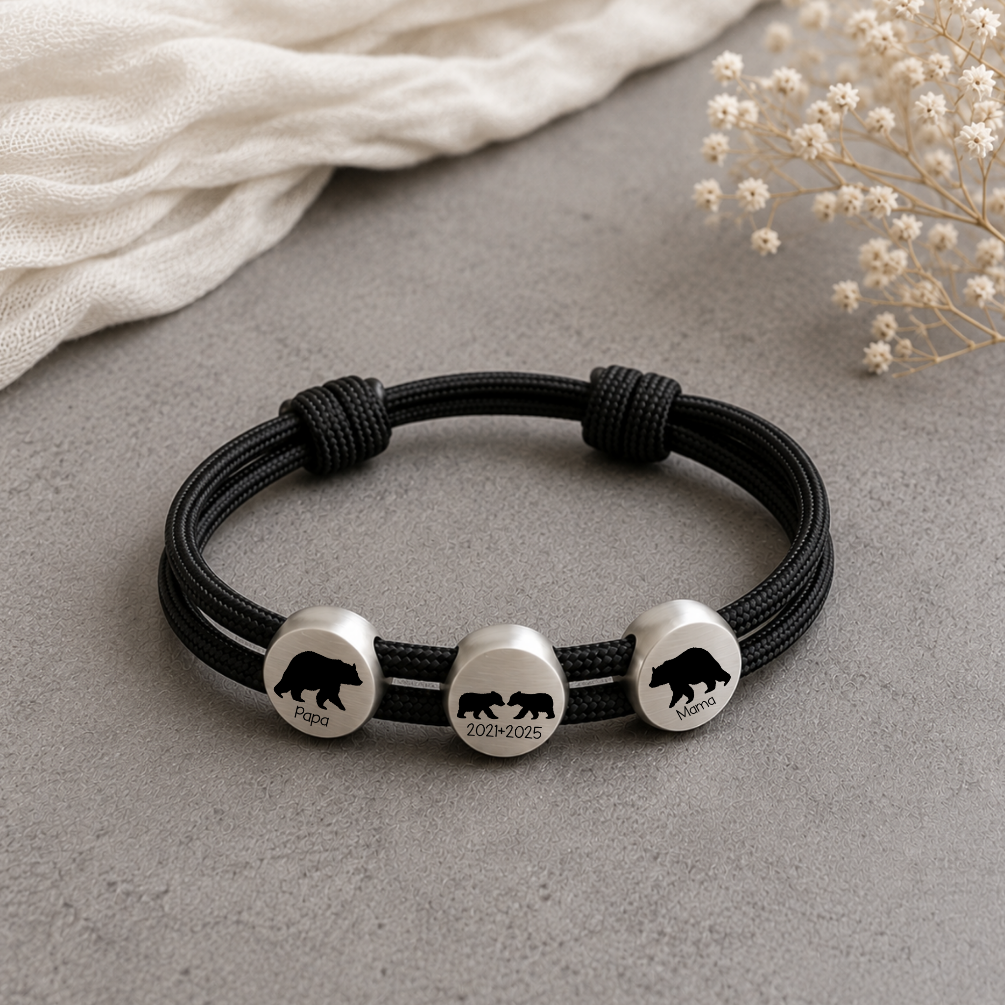 PapaBär MamaBär | Paracord-/Segelseil-Armband mit Metallschieber