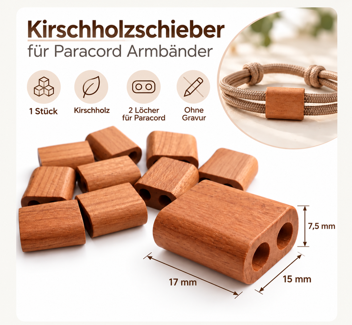 DIY cherry wood slide for paracord bracelets