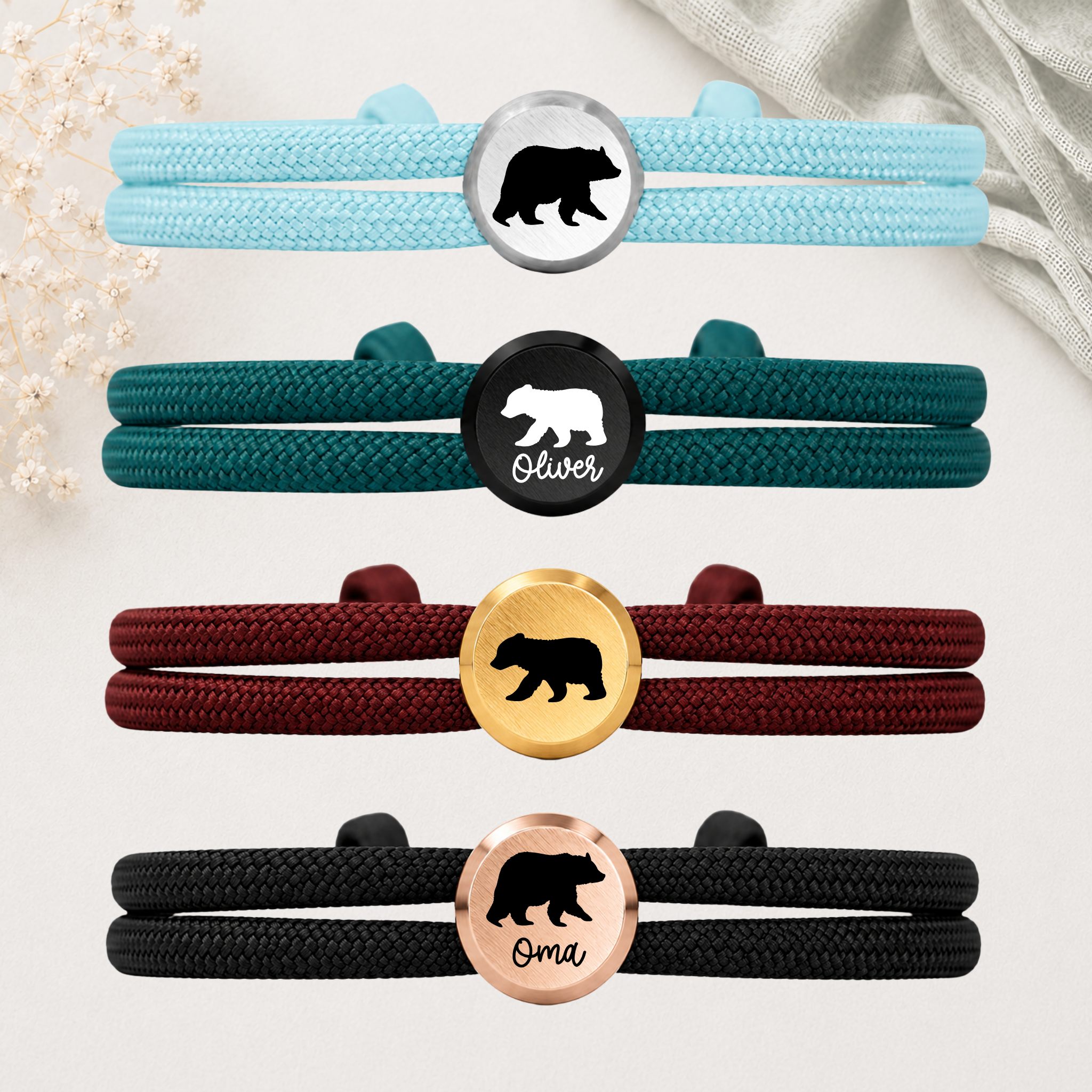 PapaBär MamaBär | Paracord-/Segelseil-Armband mit Metallschieber