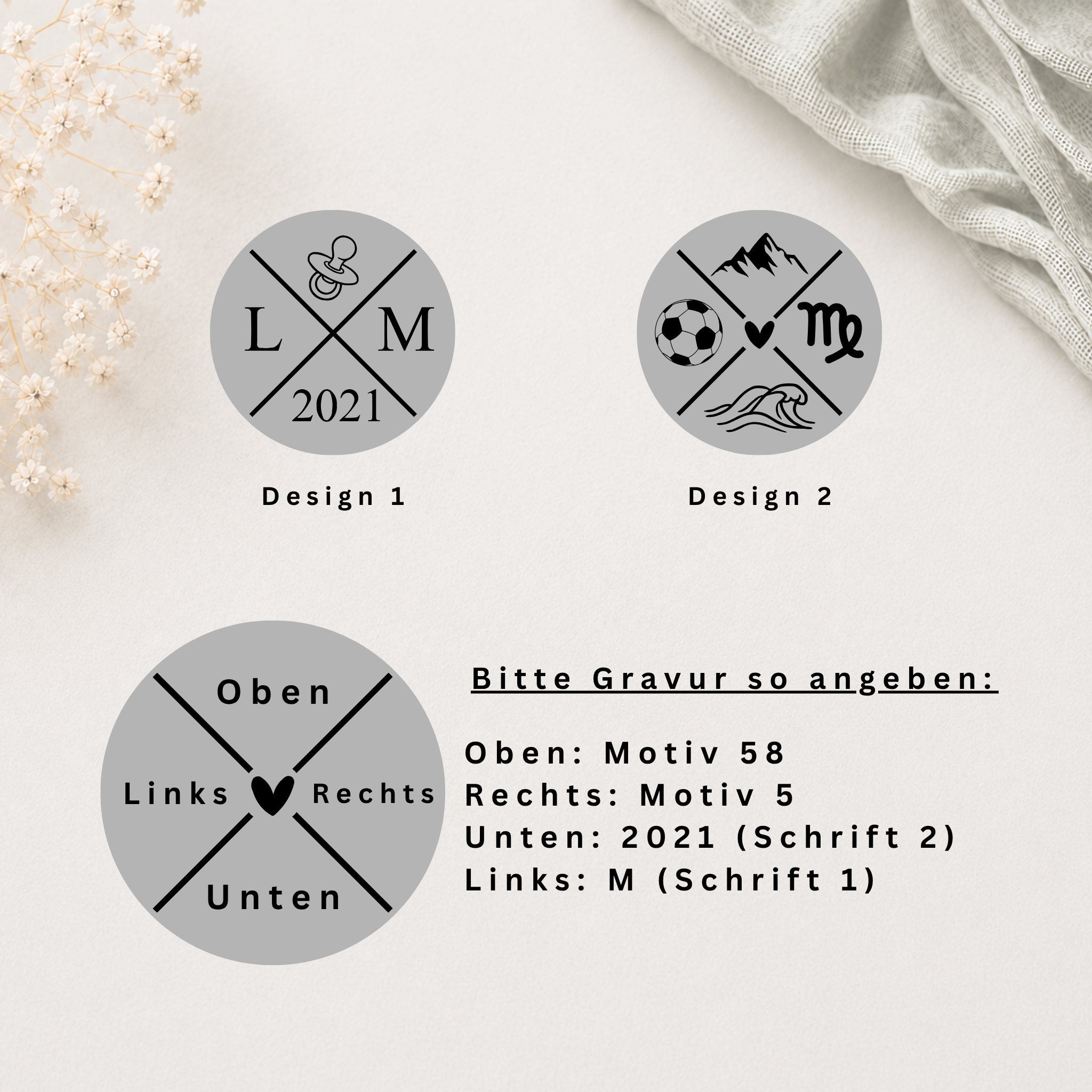 Initialen | Paracord-/Segelseil-Armband mit Metallschieber