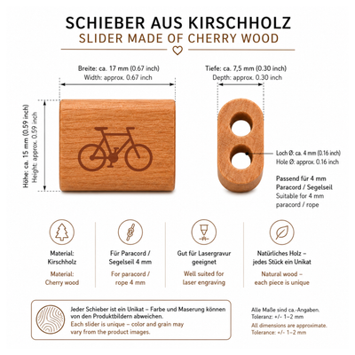 Fahrrad | DIY Holzschieber aus Kirschholz für Paracord- und Segelseil-Armbänder