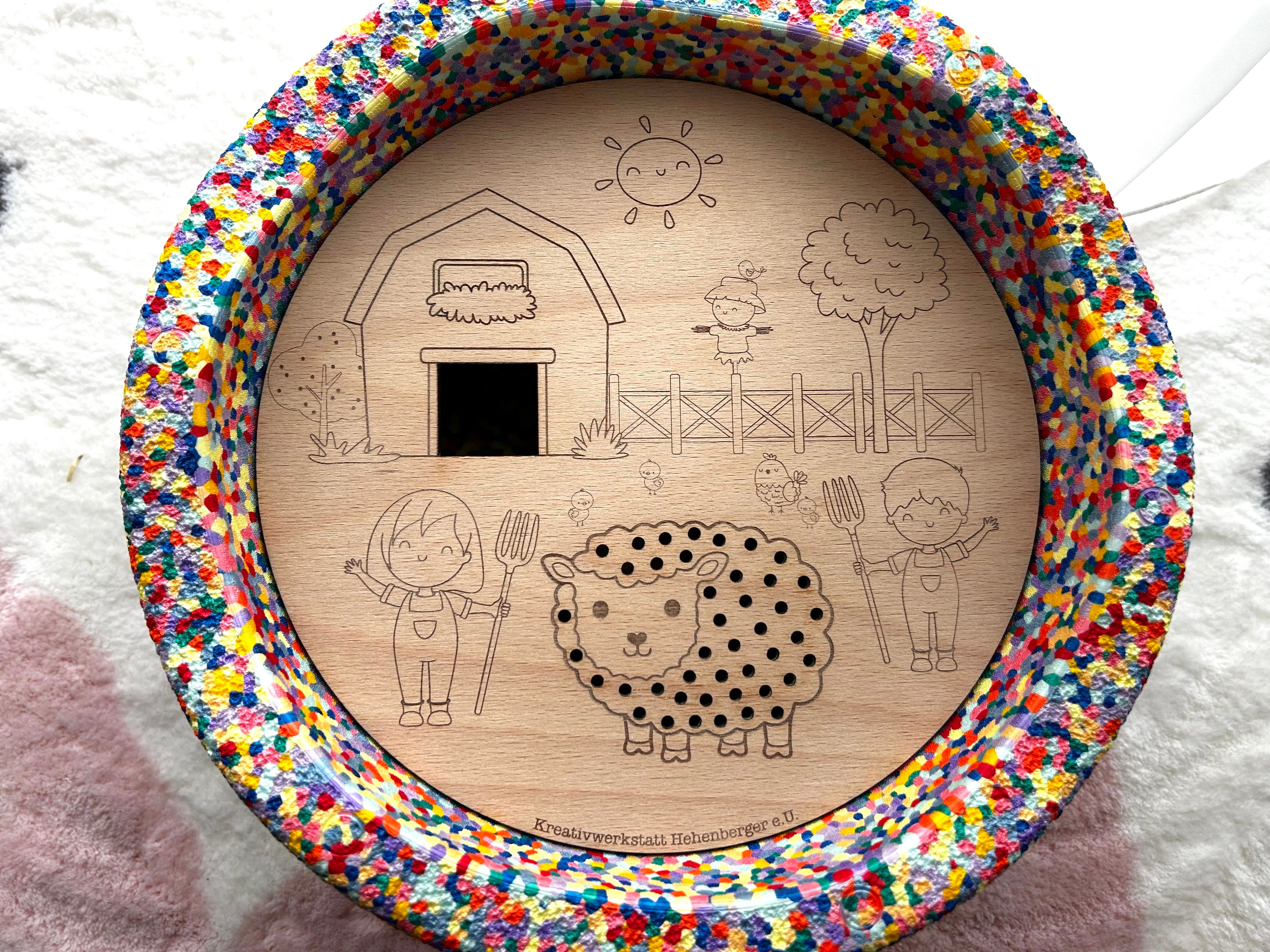 Bauernhof | Aktivitätsplatte kompatibel mit Stapelstein® – Montessori inspiriertes Spielzeug aus Holz – Motorikspiel & Rollenspiel Zubehör – Kinder Lernspielzeug