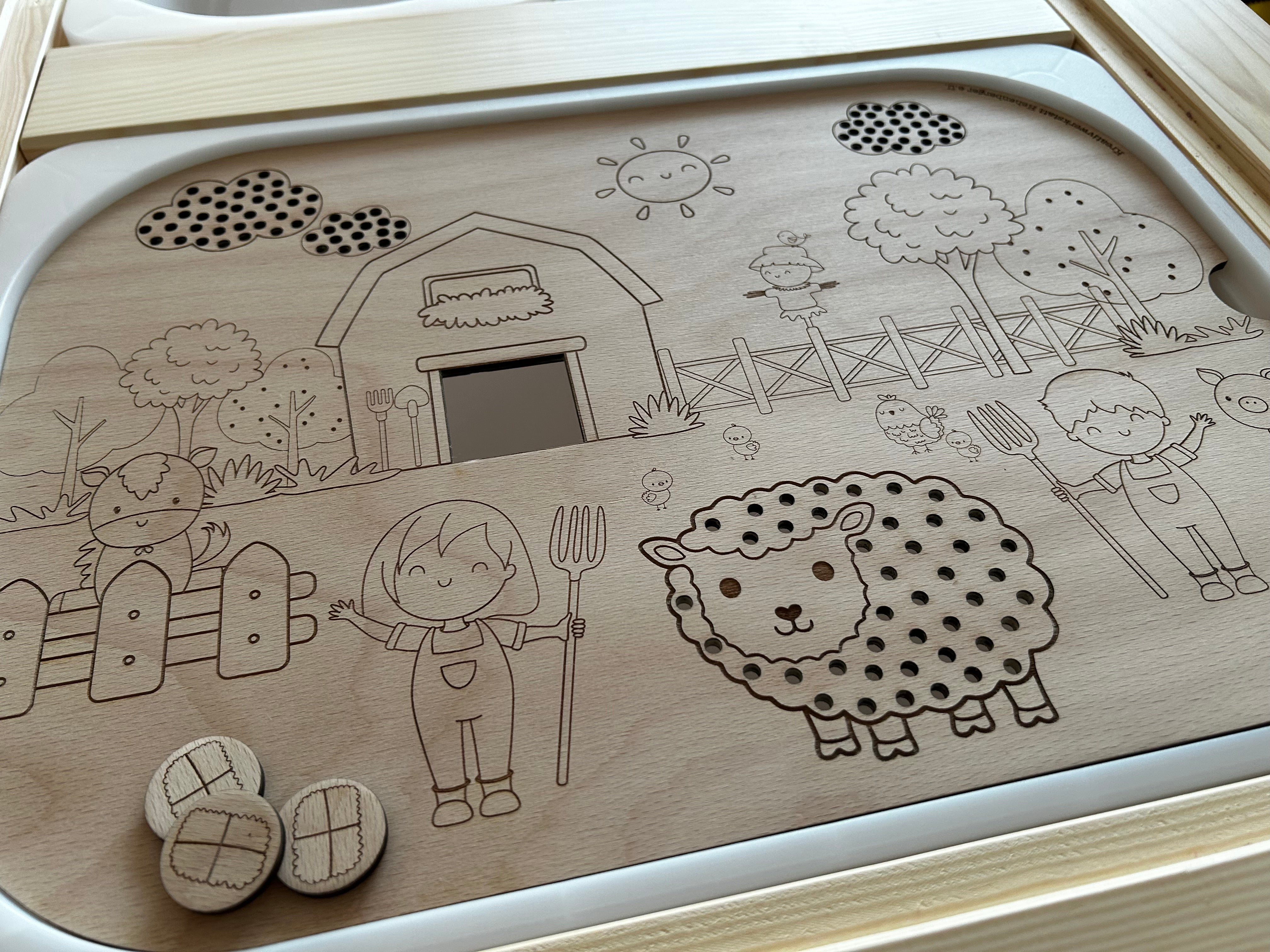 Bauernhof Lernplatte Montessori aus Holz – Sensorikspiel für Kinder | Trofast kompatibel | Feinmotorik fördern | Aktivitätsplatte