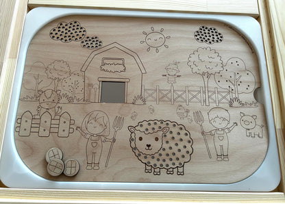 Bauernhof Lernplatte Montessori aus Holz – Sensorikspiel für Kinder | Trofast kompatibel | Feinmotorik fördern | Aktivitätsplatte