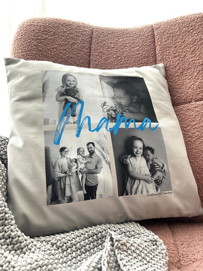 Erinnerungskissen mit Bildern & Wunschtext – Geschenk Eltern, Großeltern – Personalisiertes Kissen  – Fairtrade Baumwolle Motiv1
