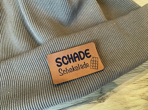 Lederlabel ''Schade Schokolade''