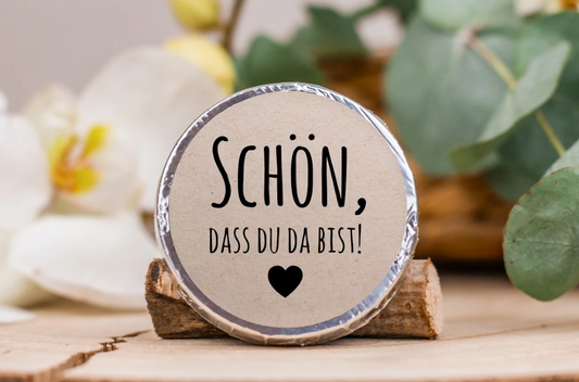 Spruchtaler "Schön, dass du da bist!" 10 Stk. Pkg.