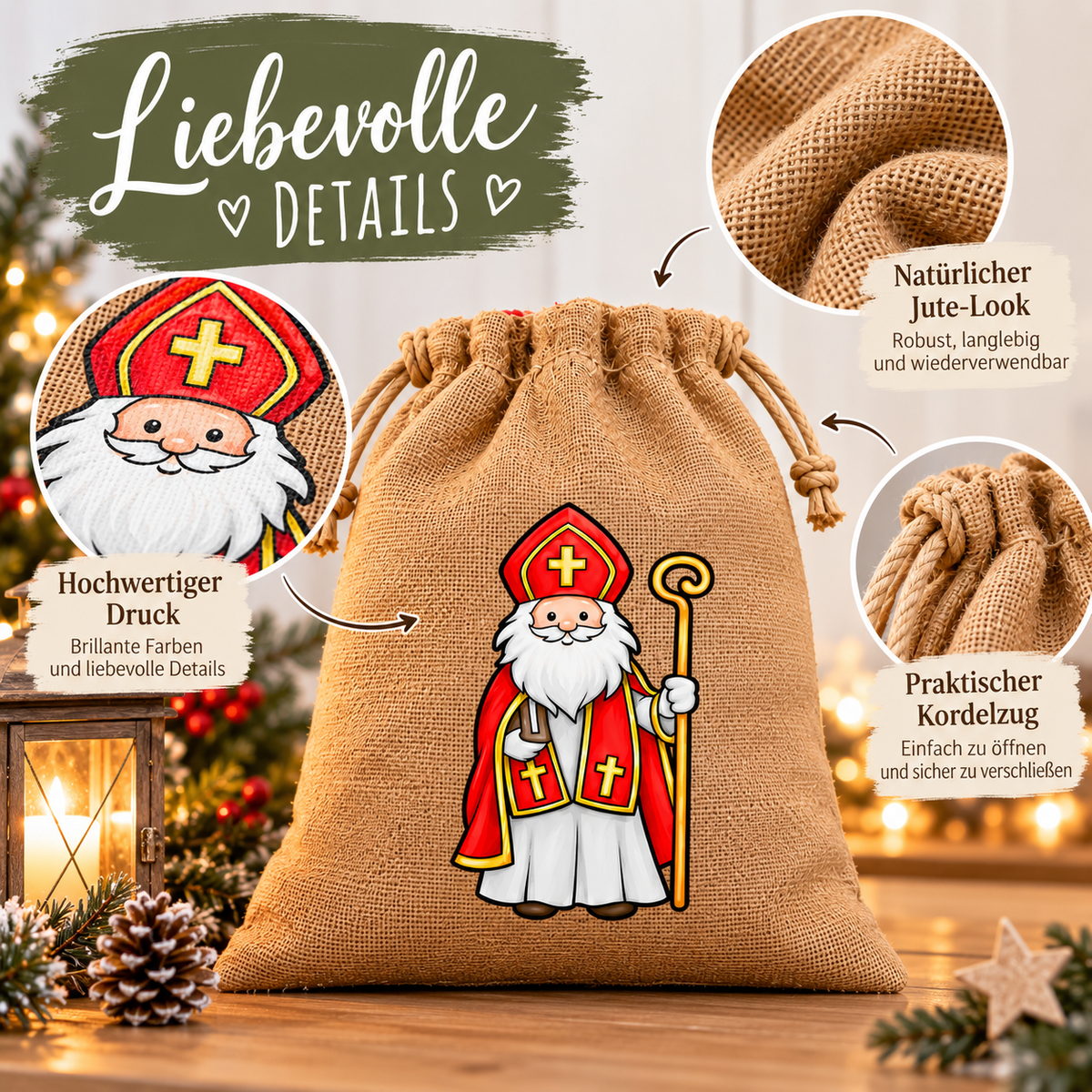 Nikolaussack aus Jute – personalisiert oder ohne Namen