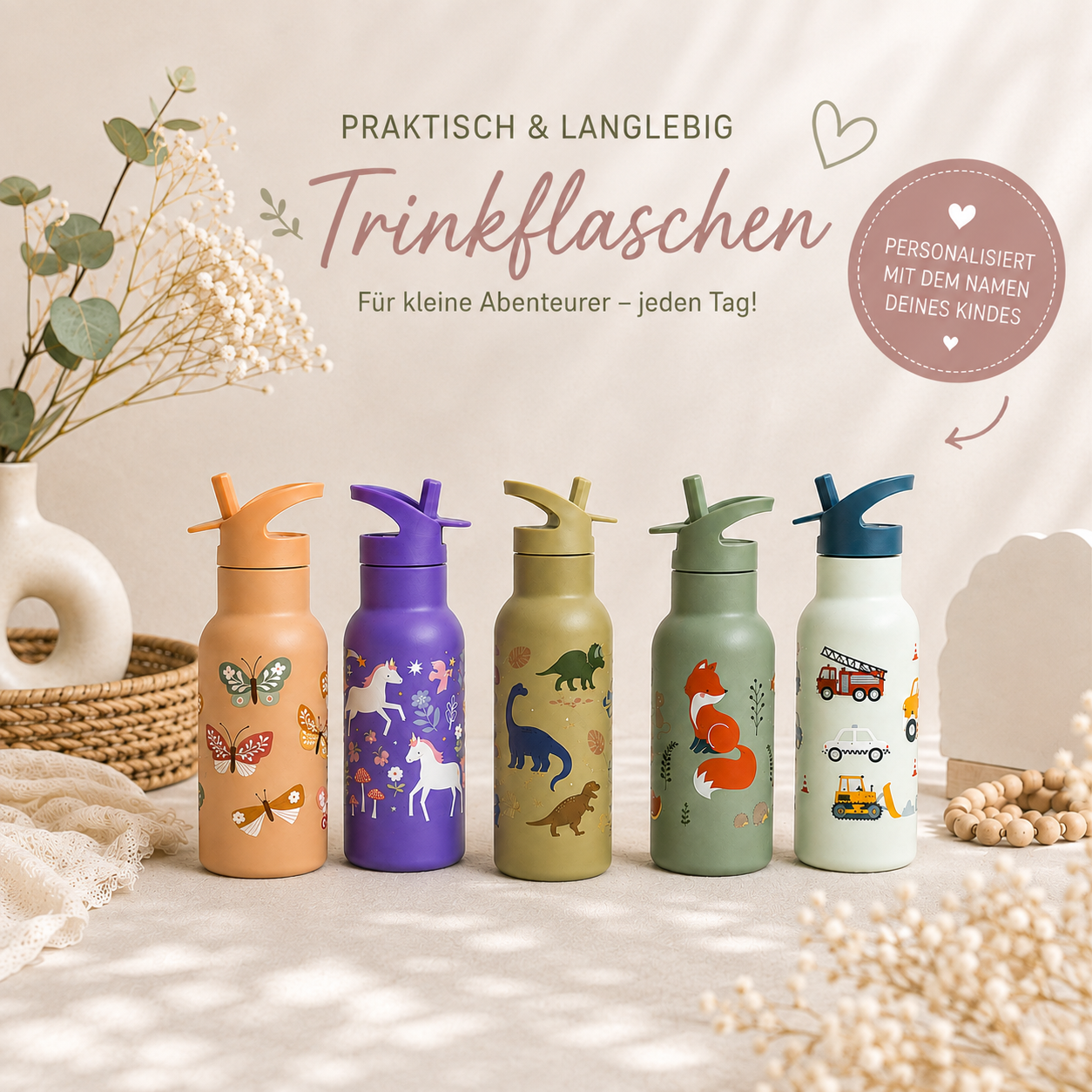 Personalisierte Edelstahl-Trinkflasche mit Name