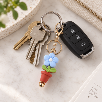 Flower keychain with silicone beads