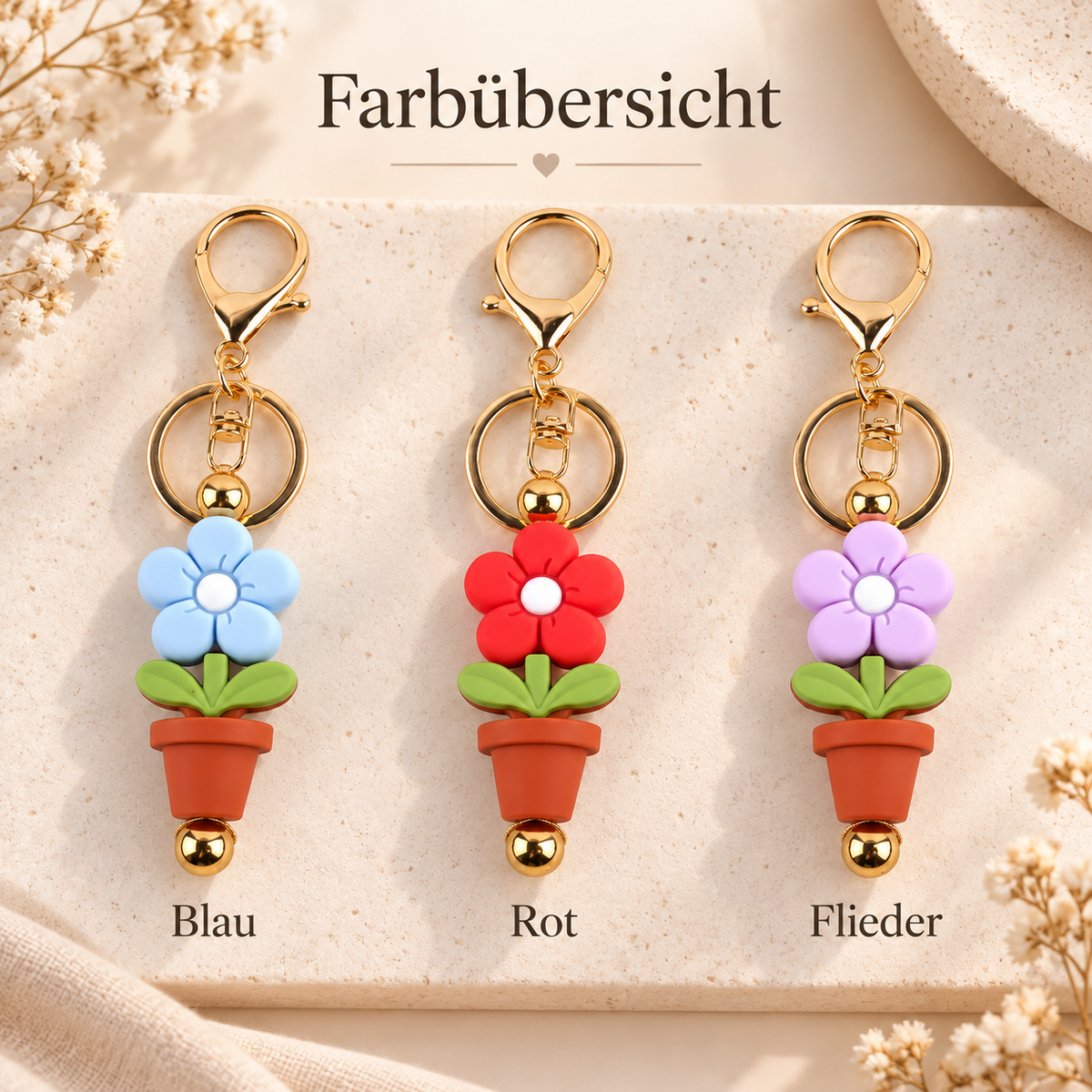 Flower keychain with silicone beads