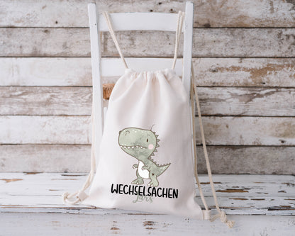 Wechselkleidung Beutel mit Name – Stofftasche Kita & Kindergarten | Dino