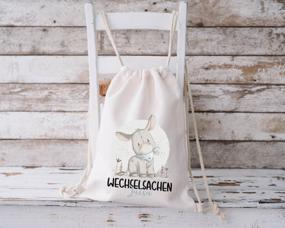 Wechselkleidung Beutel mit Name – Stofftasche Kita & Kindergarten | Esel