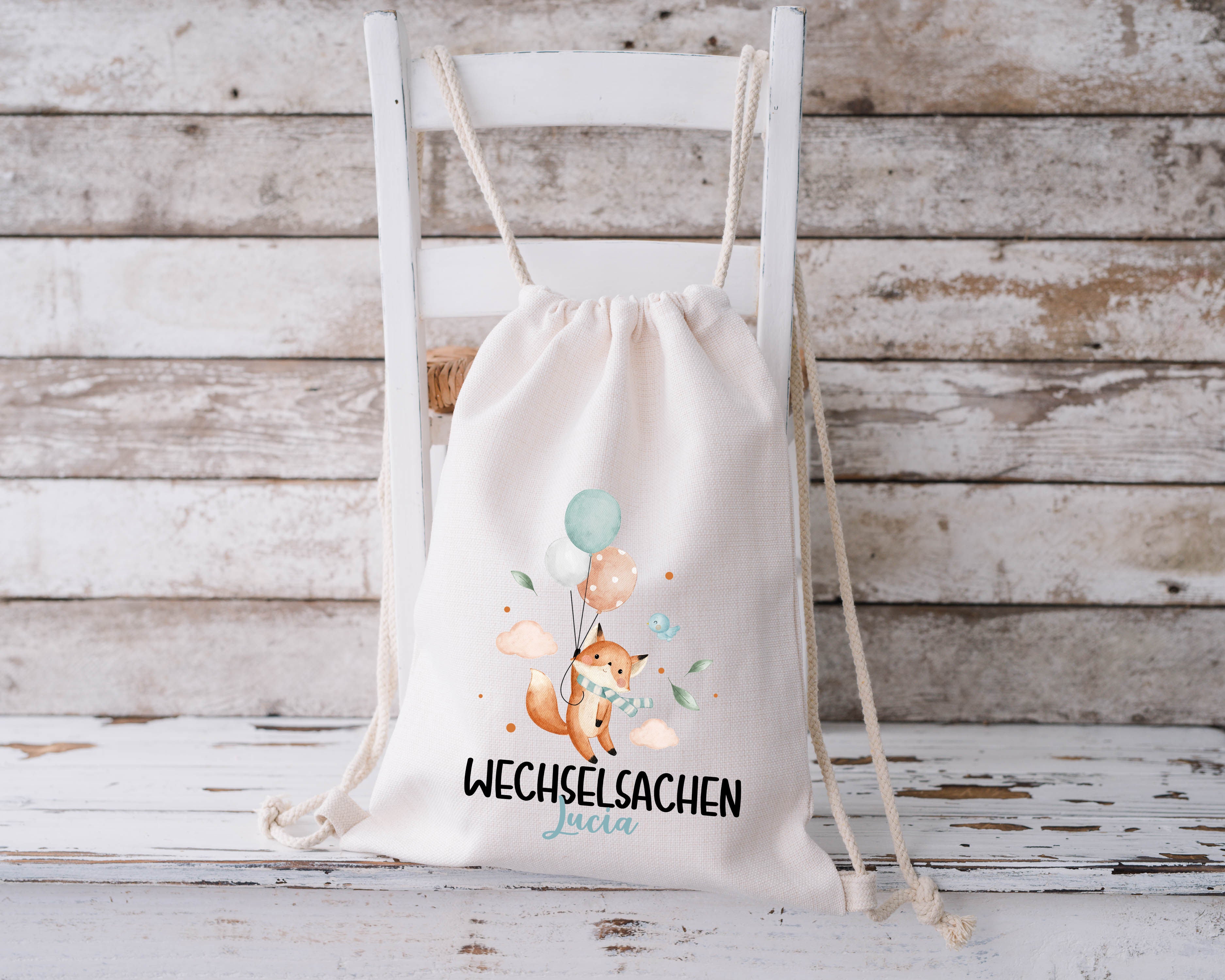 Wechselkleidung Beutel mit Name – Stofftasche Kita & Kindergarten | Fuchs Luftballon