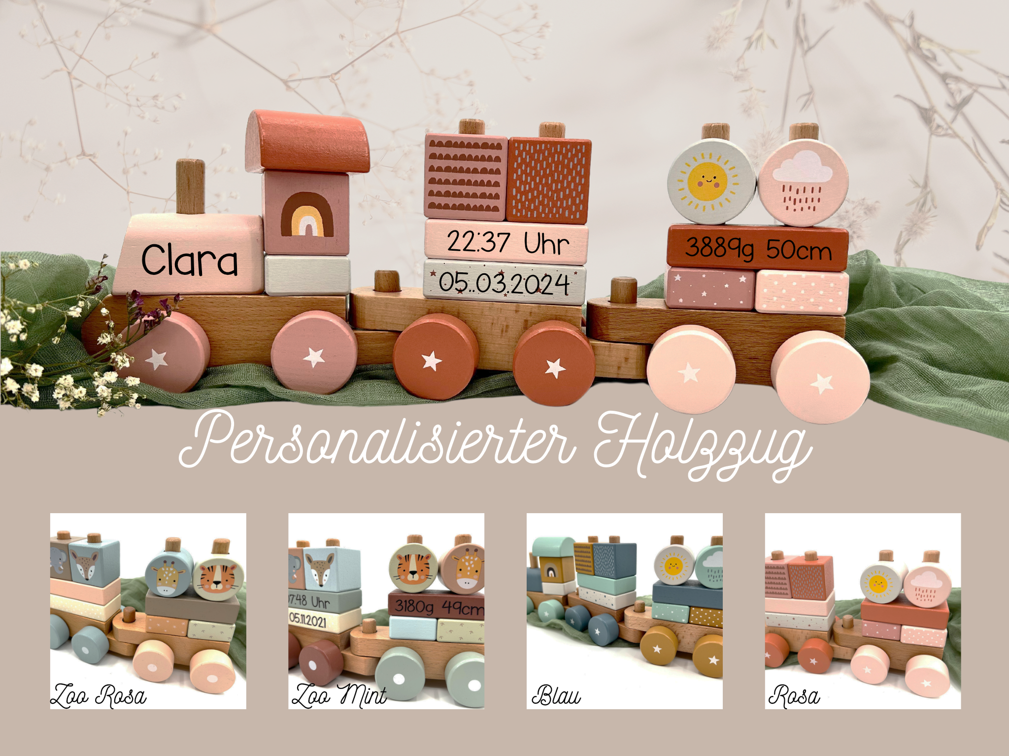 Geburtszug Rosa | Baby/Kinder Holzzug