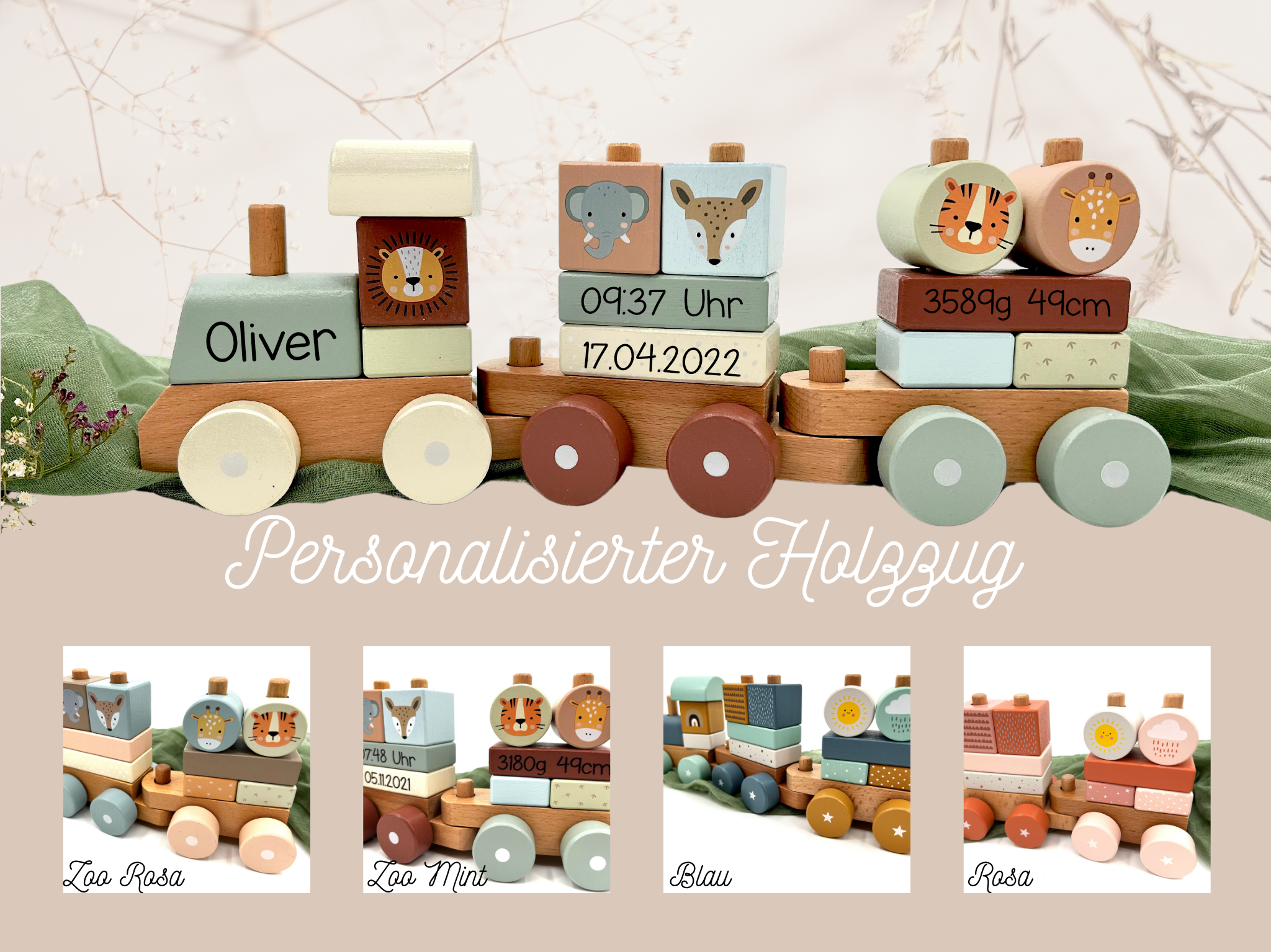 Birth Train Zoo Mint | Baby/Children's Wooden Train