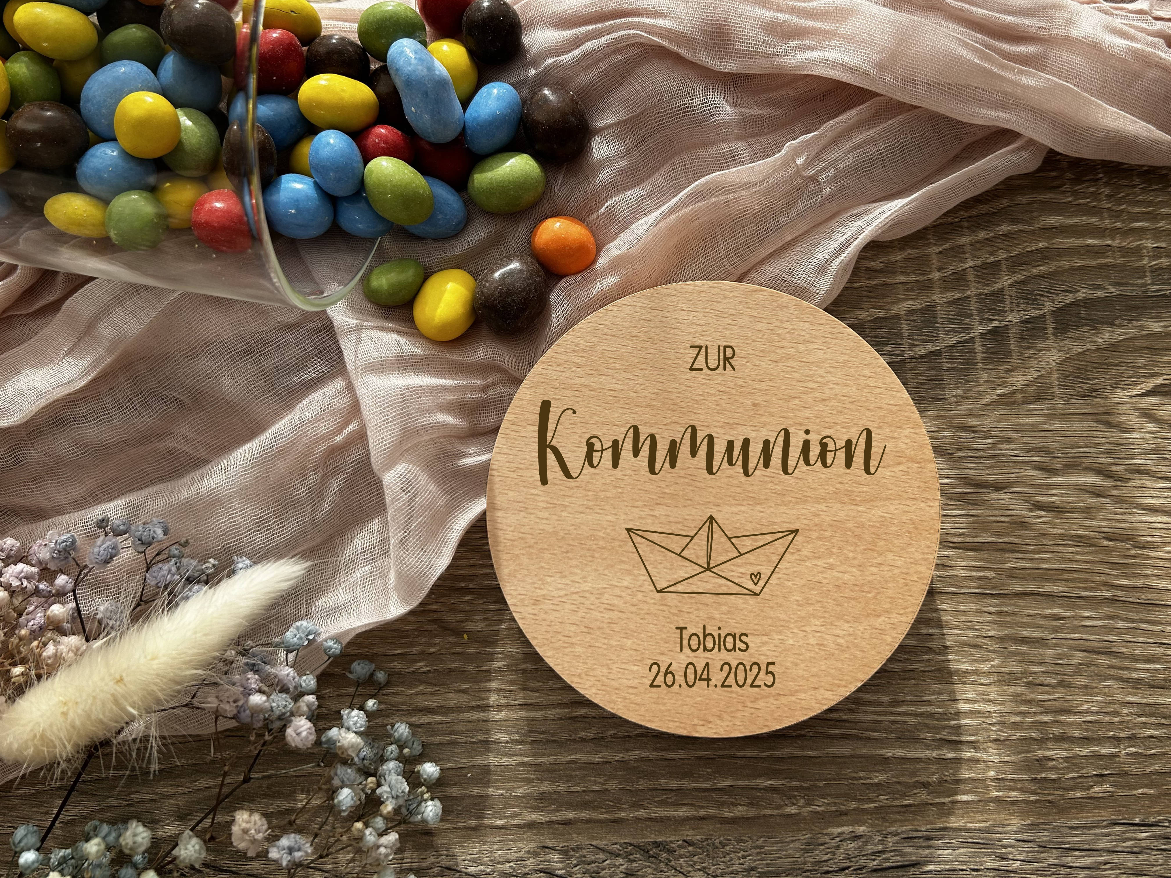 Schiff | Personalisiertes Vorratsglas zur Taufe, Kommunion oder Firmung | Kommunion 2