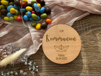 Schiff | Personalisiertes Vorratsglas zur Taufe, Kommunion oder Firmung | Kommunion 2
