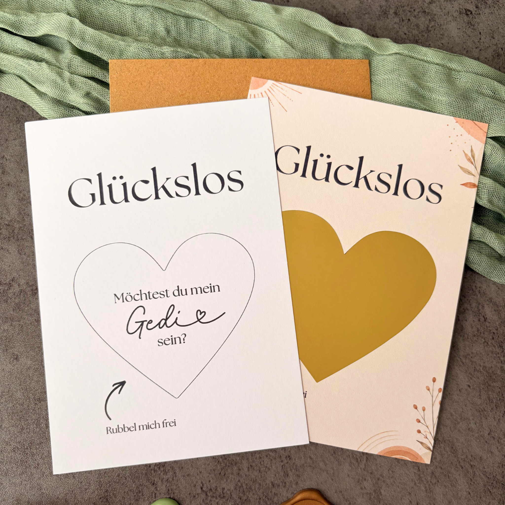 Rubbelkarte „Willst du mein Gedi sein?“ mit goldenem Rubbelherz