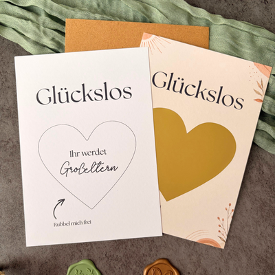 Rubbelkarte „Ihr werdet Großeltern“ mit goldenem Rubbelherz