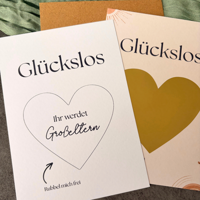 Rubbelkarte „Ihr werdet Großeltern“ vor und nach dem Freirubbeln